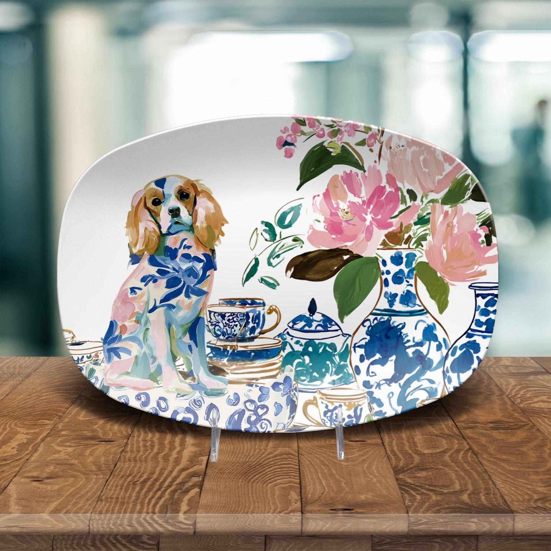 Cavalier King Charles Spaniel Chinoiserie Platter, view 3