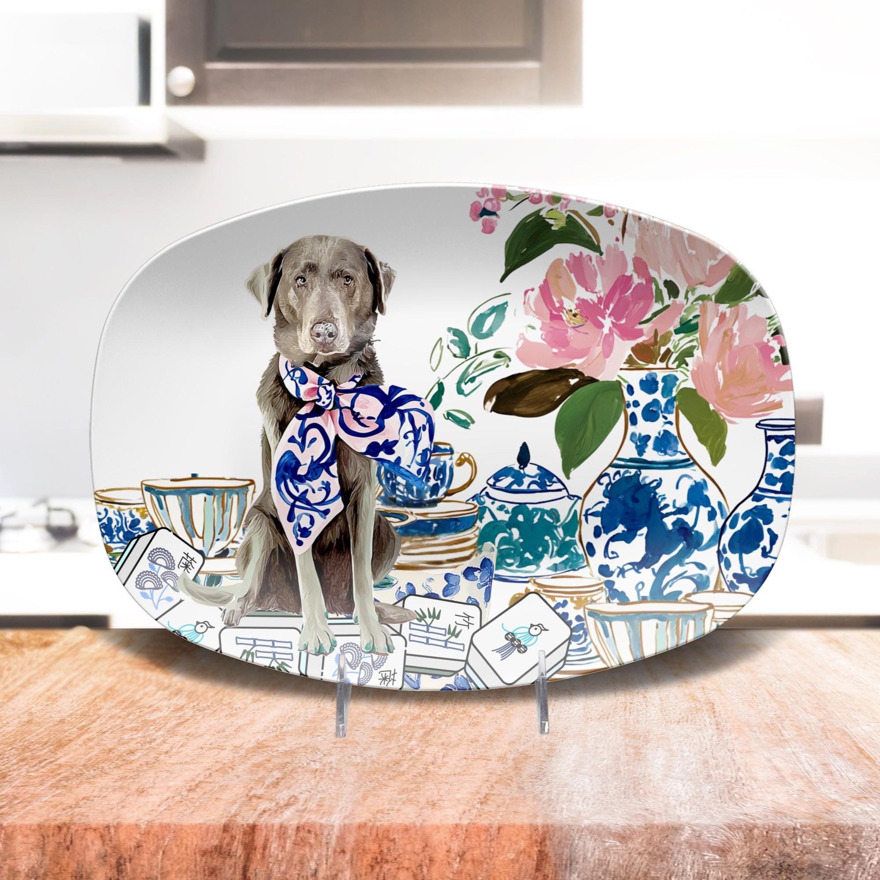 Mahjong Chinoiserie Silver Labrador Retriever Platter, view 3