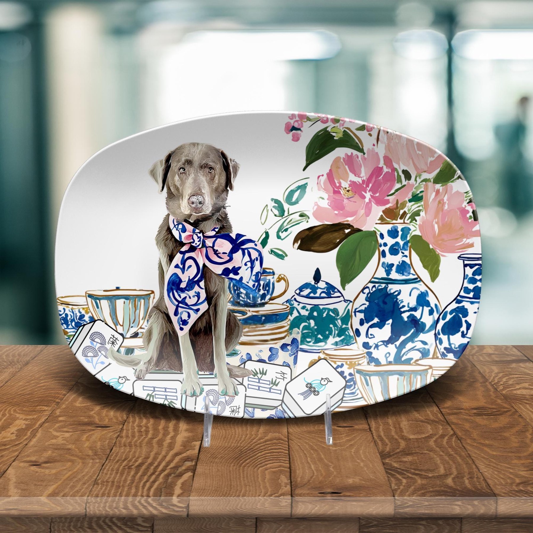 Mahjong Chinoiserie Silver Labrador Retriever Platter, view 5