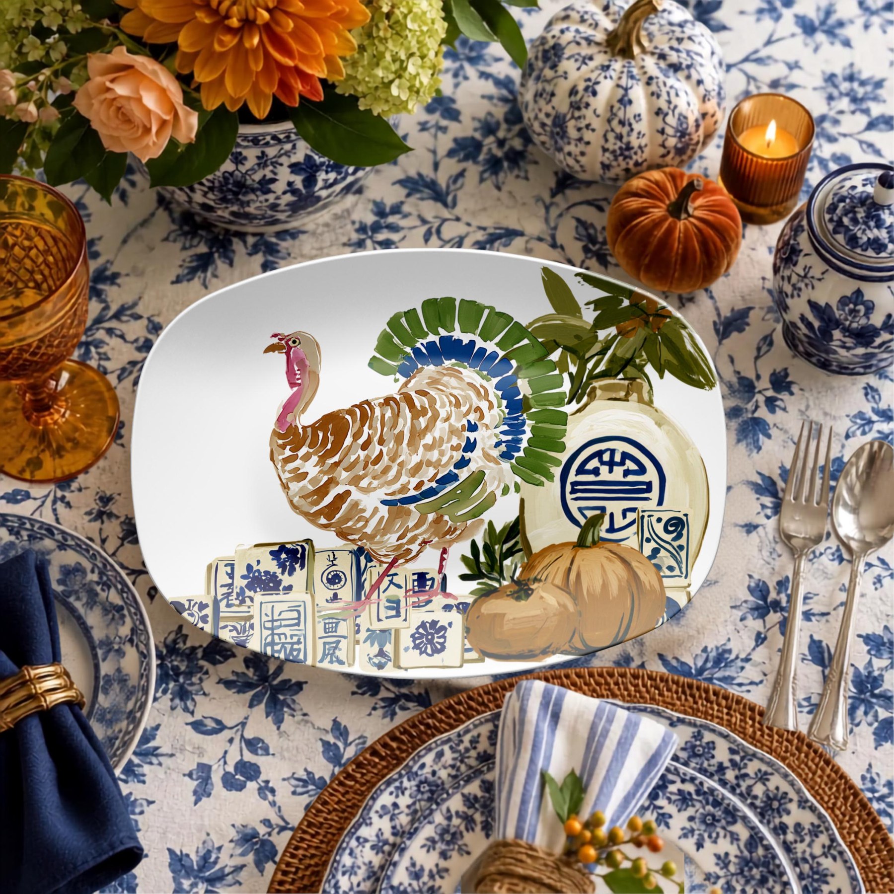 Mahjong Thanksgiving Platter, Turkey & Tiles, view 4