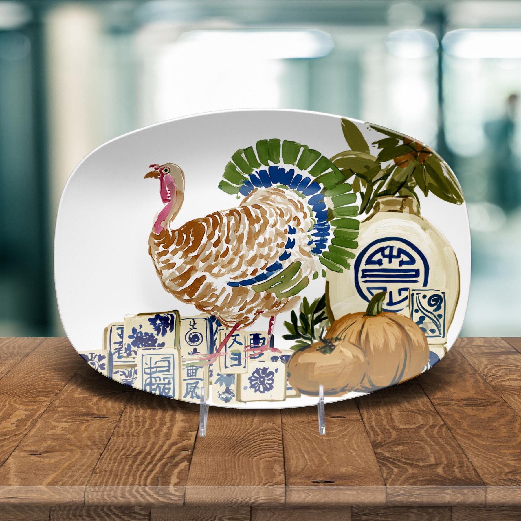 Mahjong Thanksgiving Platter, Turkey & Tiles, view 5