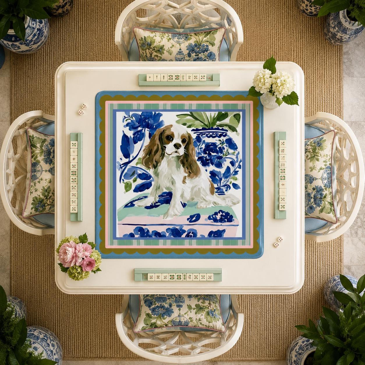 Mahjong Chinoiserie Cavalier King Charles Spaniel Game Mat, view 2