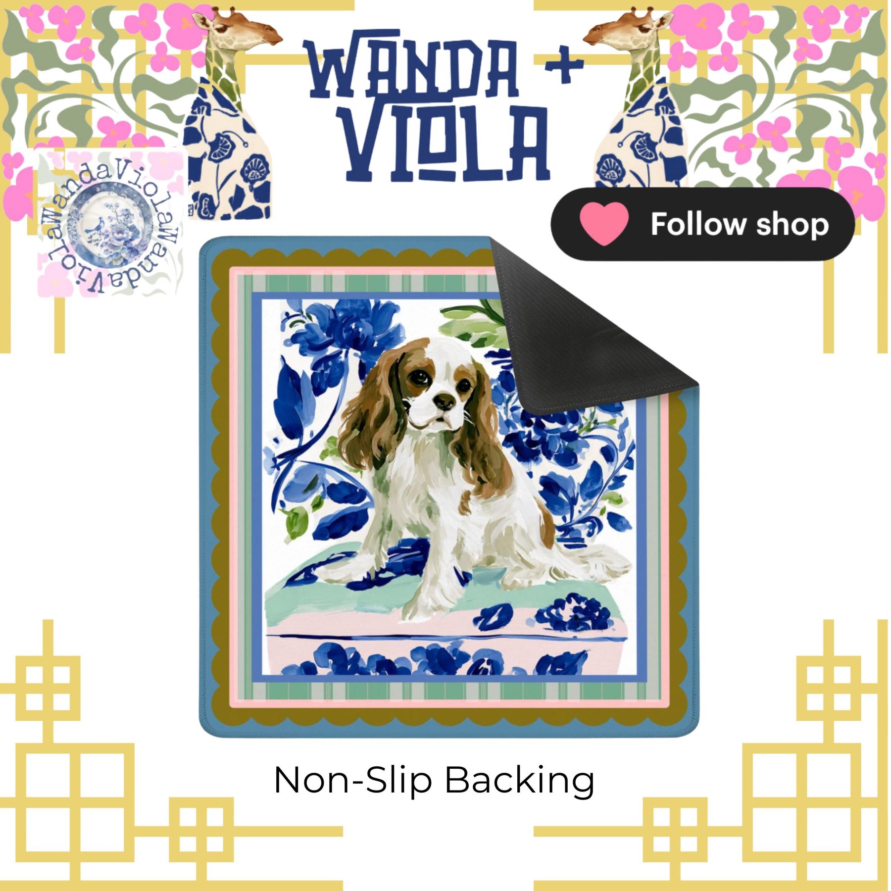 Mahjong Chinoiserie Cavalier King Charles Spaniel Game Mat, view 3