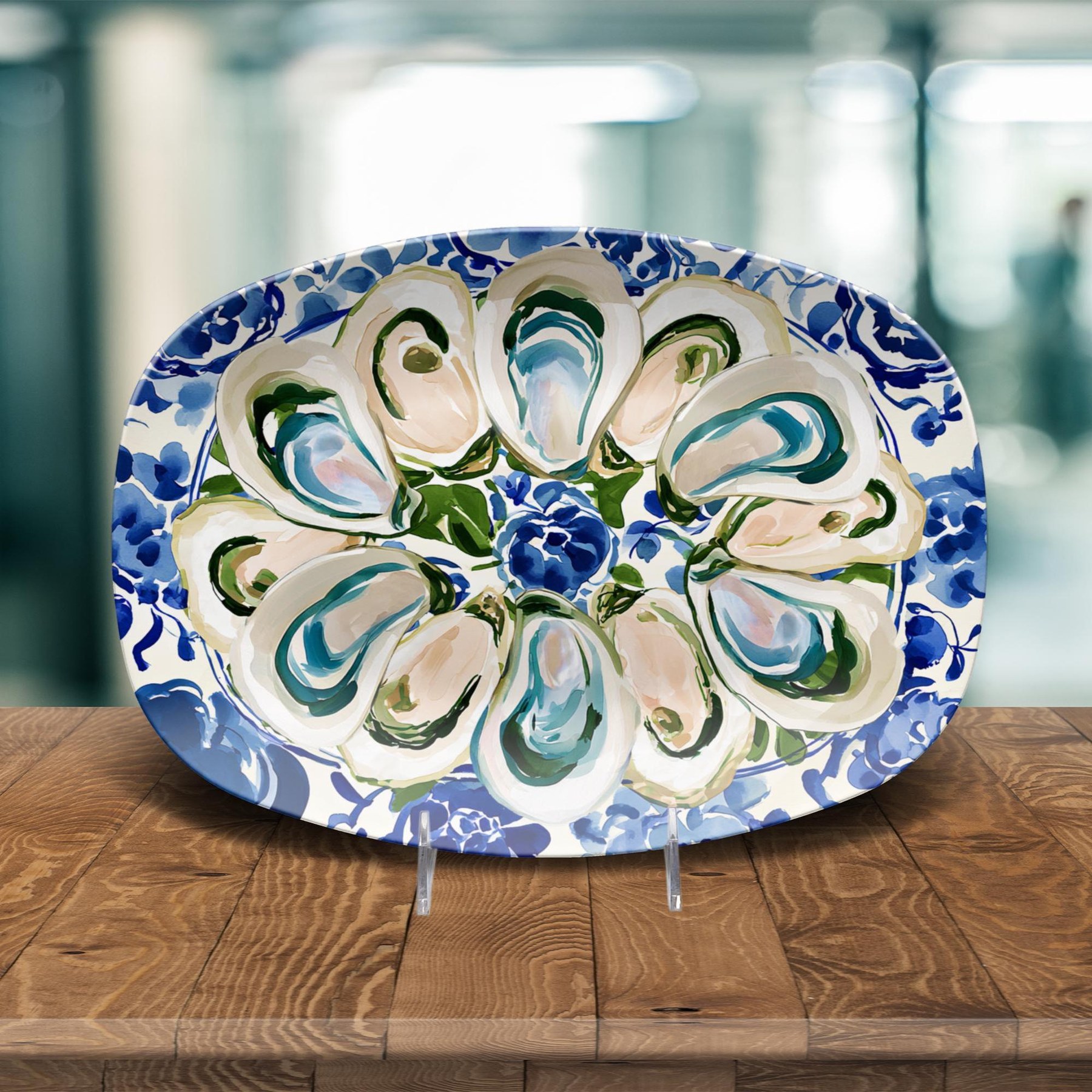 Oyster Blue and White Serving Platter, view 3