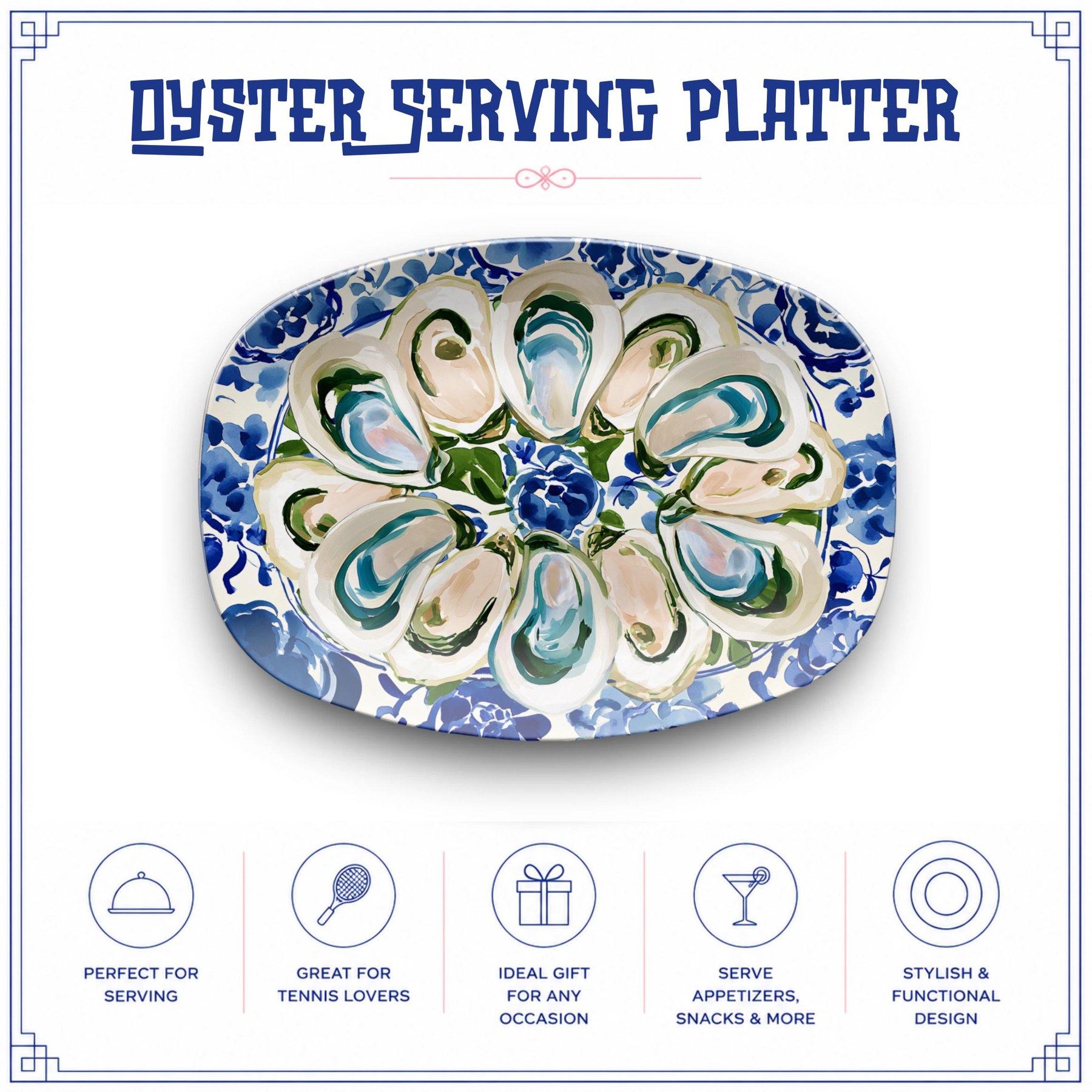 Oyster Blue and White Serving Platter, view 4