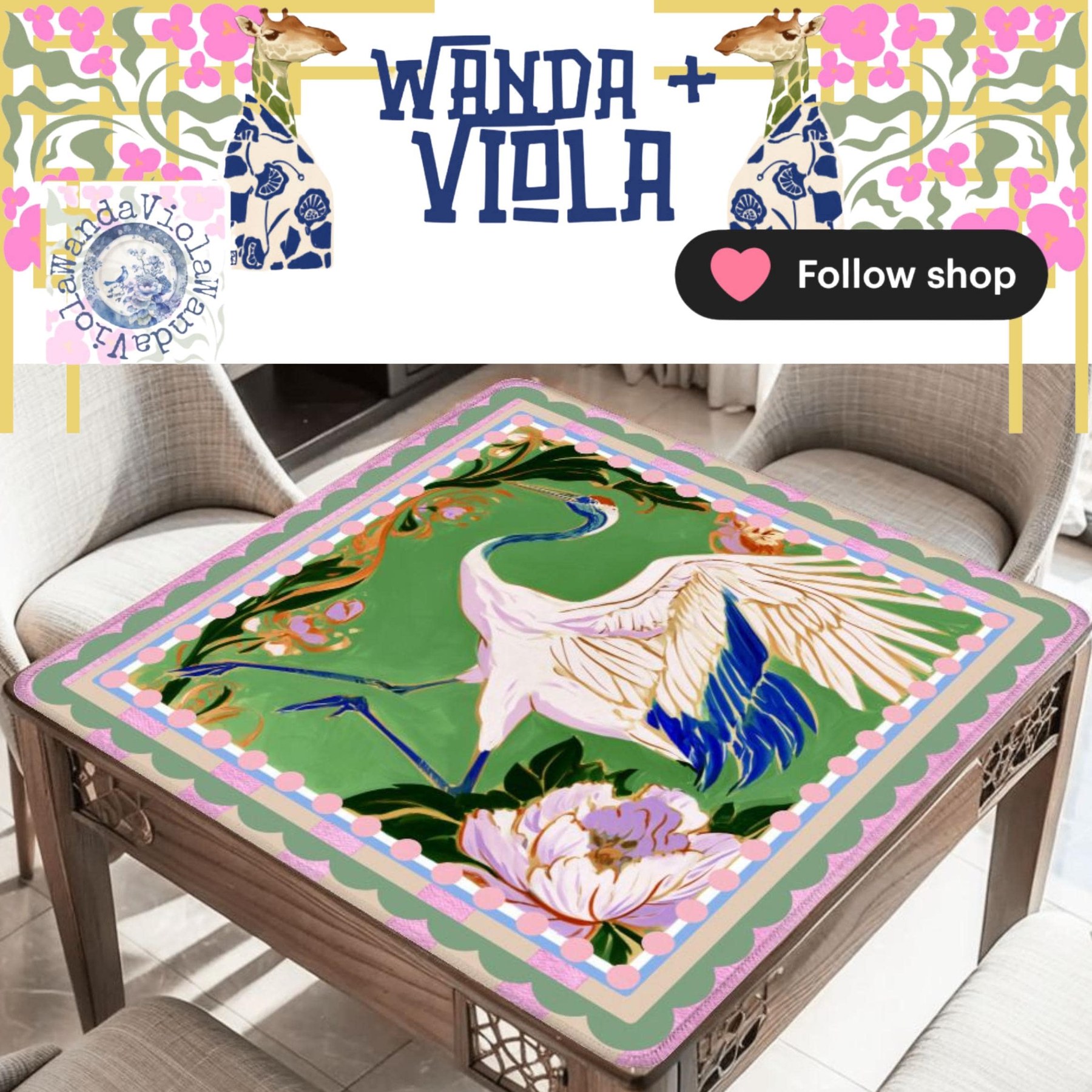 Mahjong Red-Crowned Crane Game Mat, view 4