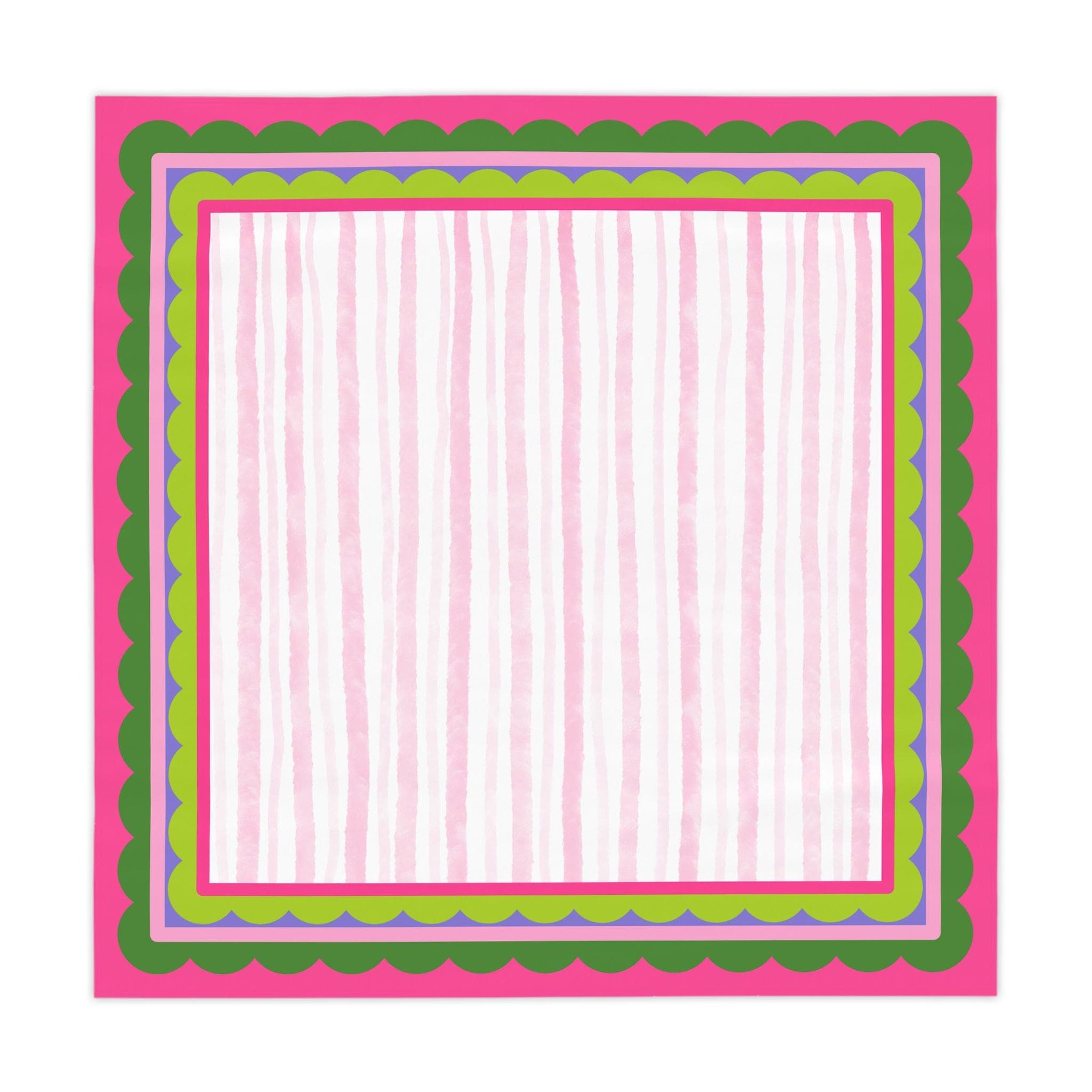 Mahjong Pink Stripe w/ Scalloped Pattern Tablecloth
