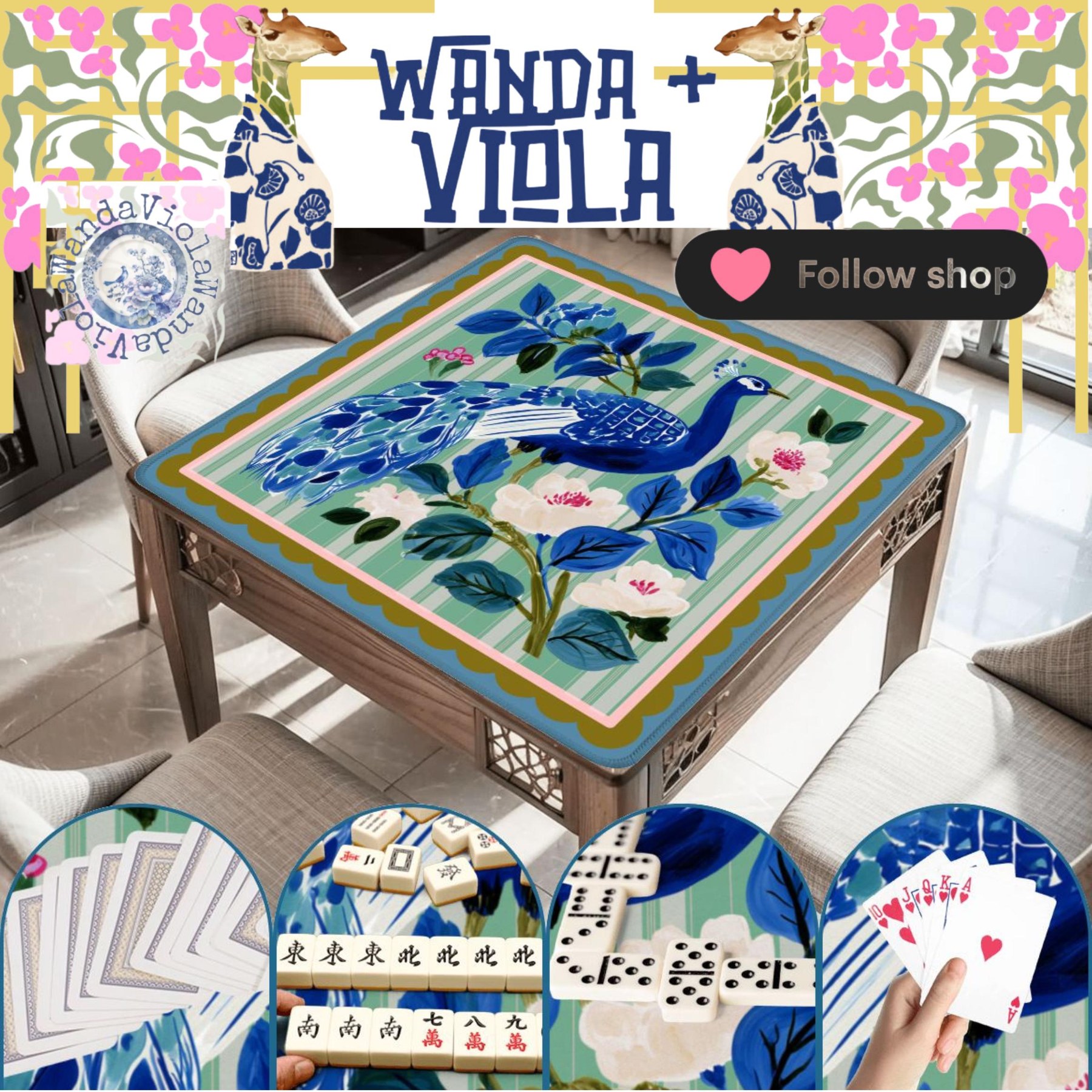 Mahjong Blue Peacock Game Mat, view 5