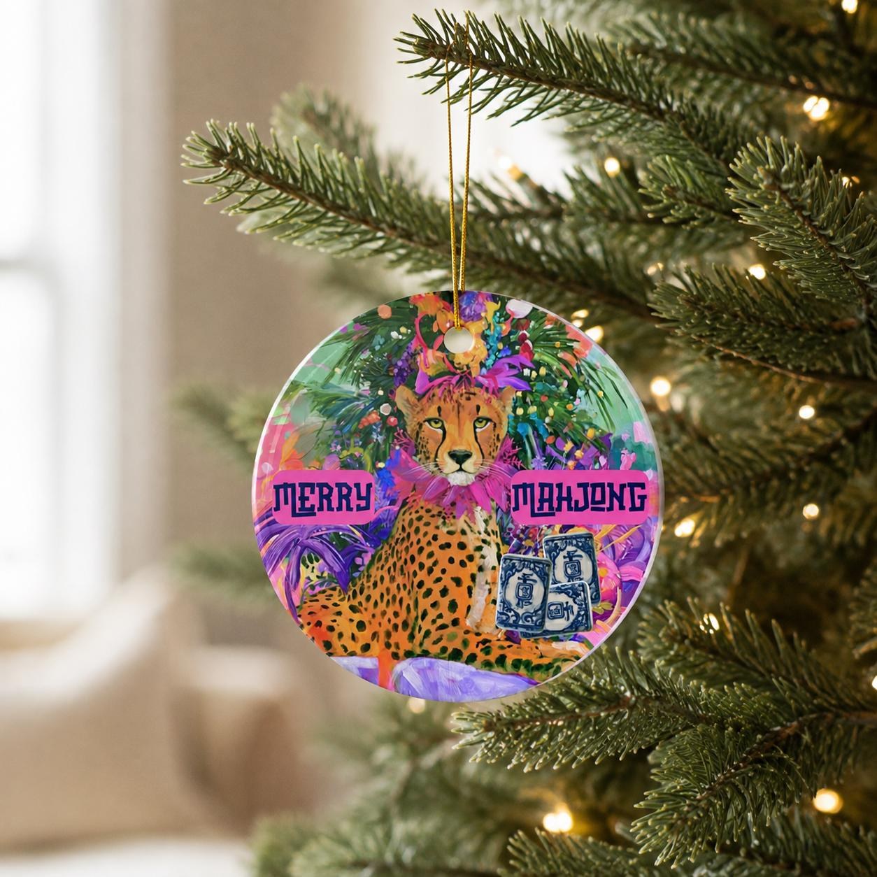 Mahjong Christmas Cheetah Ornament