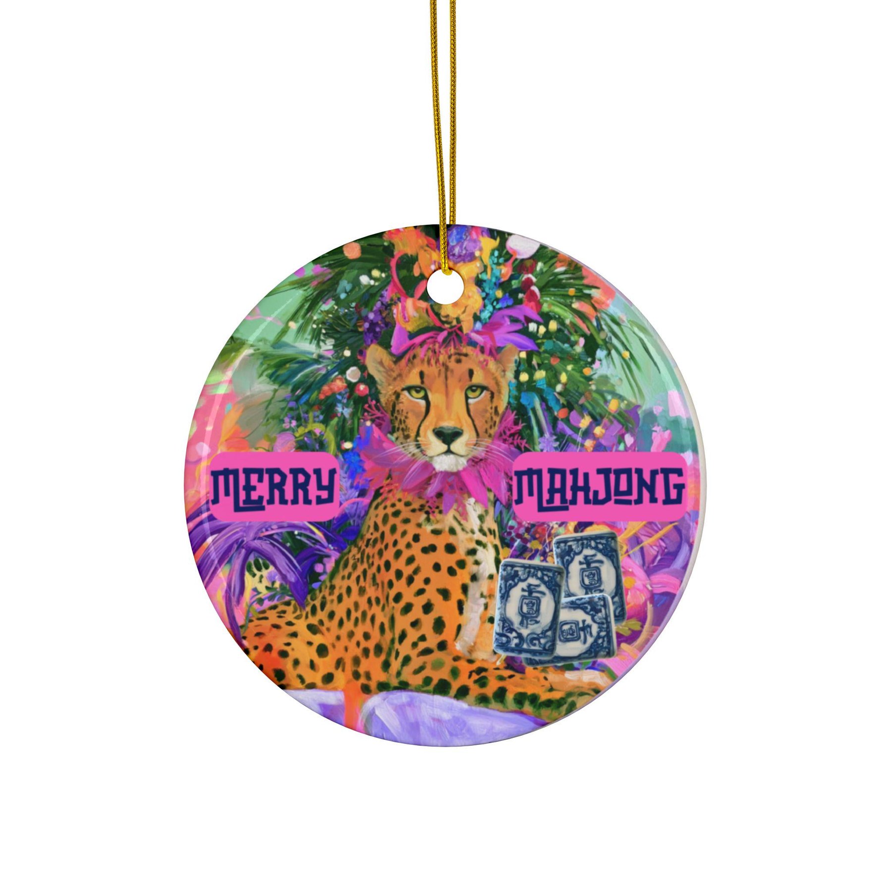 Mahjong Christmas Cheetah Ornament, view 2