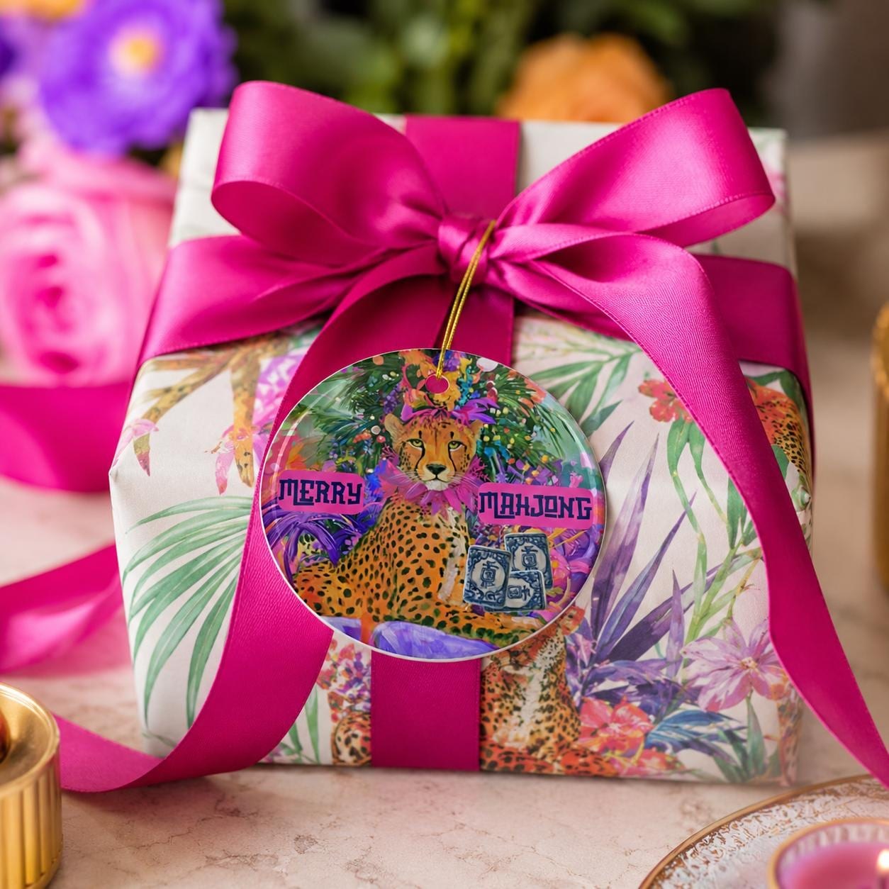 Mahjong Christmas Cheetah Ornament, view 3