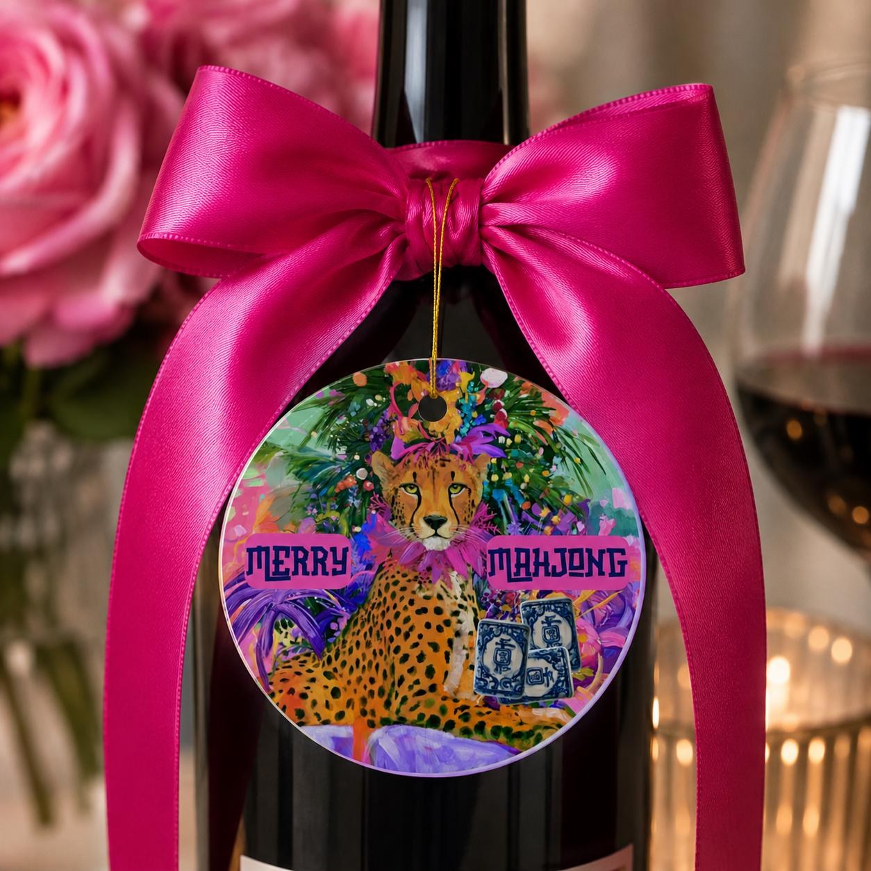 Mahjong Christmas Cheetah Ornament, view 4