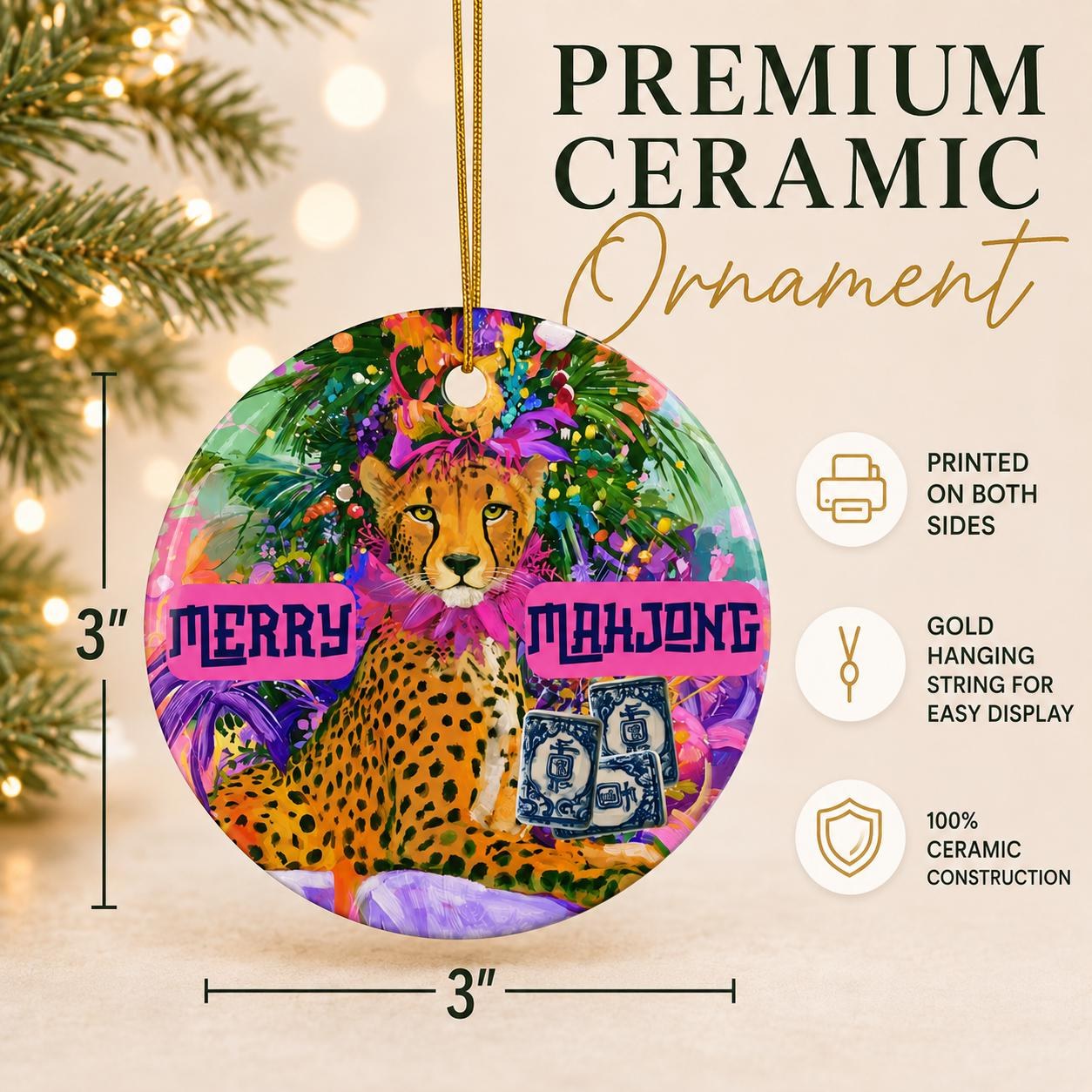 Mahjong Christmas Cheetah Ornament, view 5