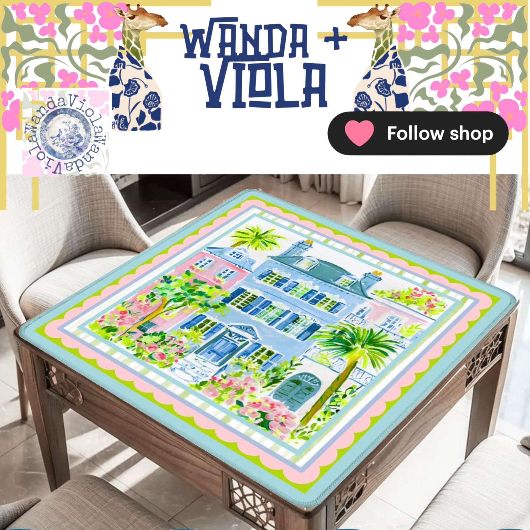 Mahjong Rainbow Row Watercolor Game Mat, view 4
