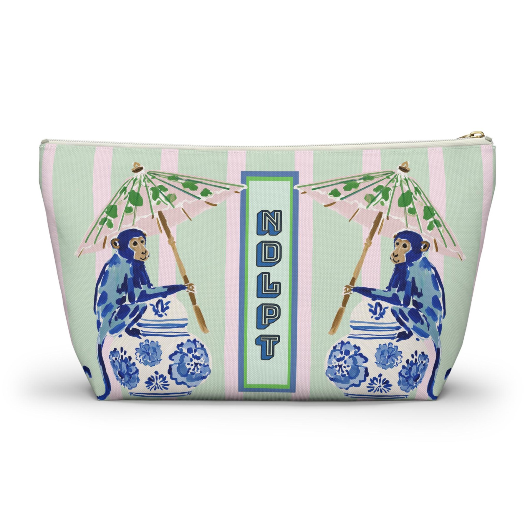 Needlepoint Project Bag NDLPT, Chinoiserie Blue Monkeys Pouch, Preppy Stitcher Gift, Sewing Travel, Small Project Bag for Needlepoint, view 2
