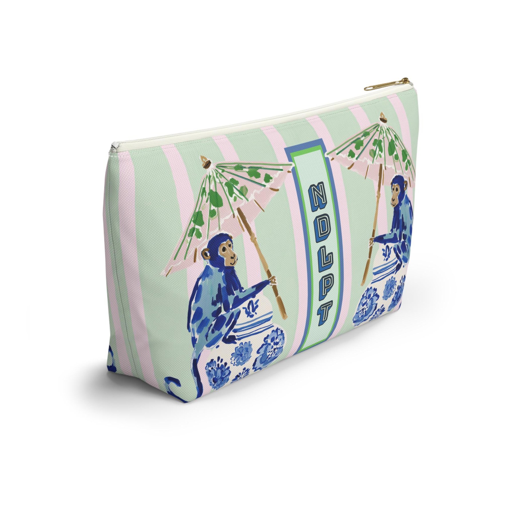 Needlepoint Project Bag NDLPT, Chinoiserie Blue Monkeys Pouch, Preppy Stitcher Gift, Sewing Travel, Small Project Bag for Needlepoint, view 3