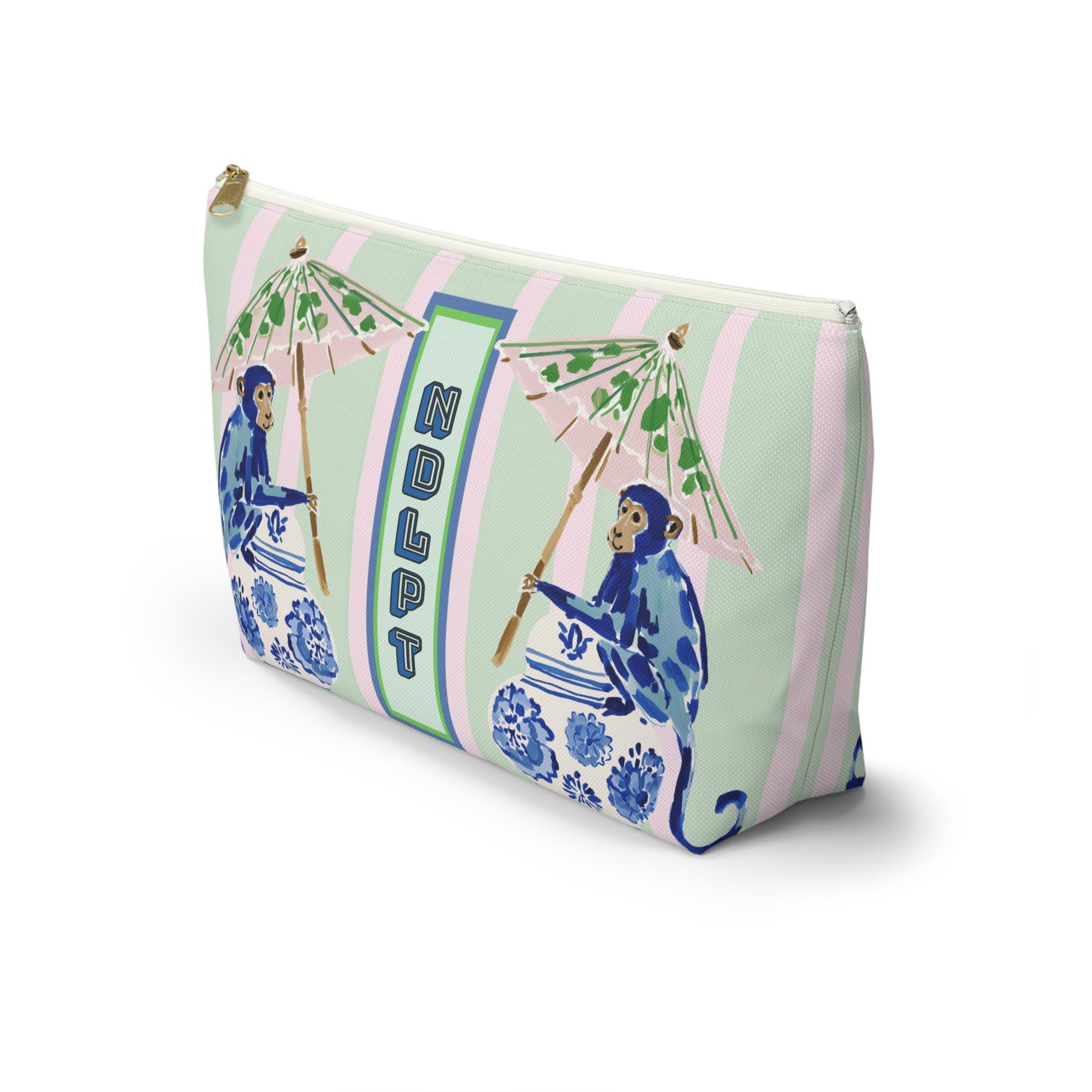 Needlepoint Project Bag NDLPT, Chinoiserie Blue Monkeys Pouch, Preppy Stitcher Gift, Sewing Travel, Small Project Bag for Needlepoint, view 4