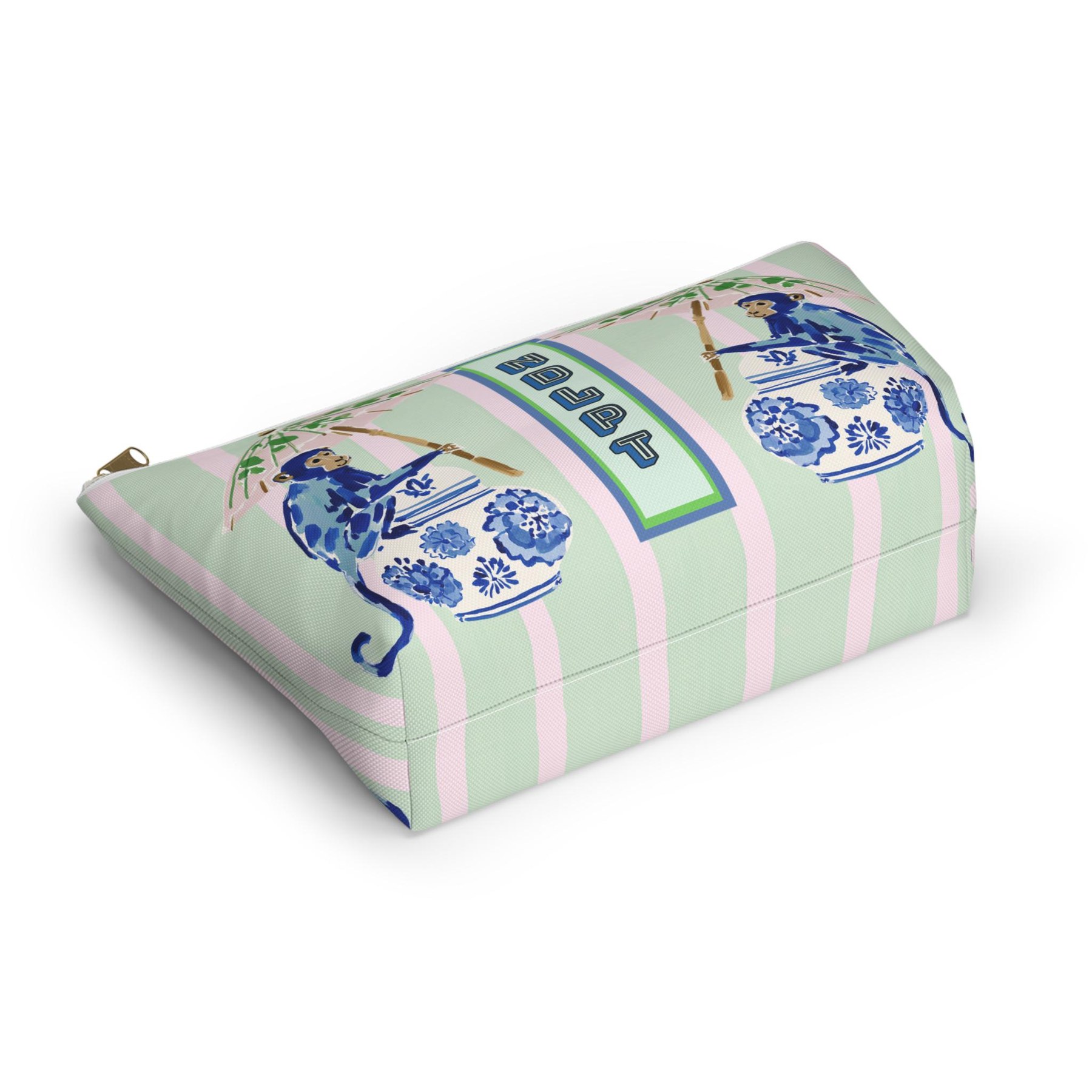 Needlepoint Project Bag NDLPT, Chinoiserie Blue Monkeys Pouch, Preppy Stitcher Gift, Sewing Travel, Small Project Bag for Needlepoint, view 5