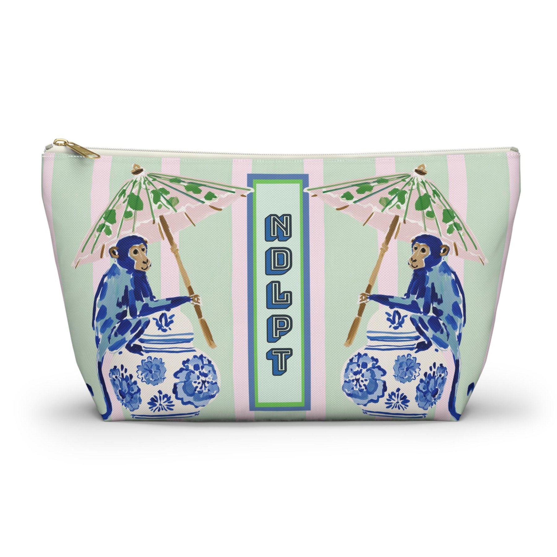 Needlepoint Project Bag NDLPT, Chinoiserie Blue Monkeys Pouch, Preppy Stitcher Gift, Sewing Travel, Small Project Bag for Needlepoint, view 9