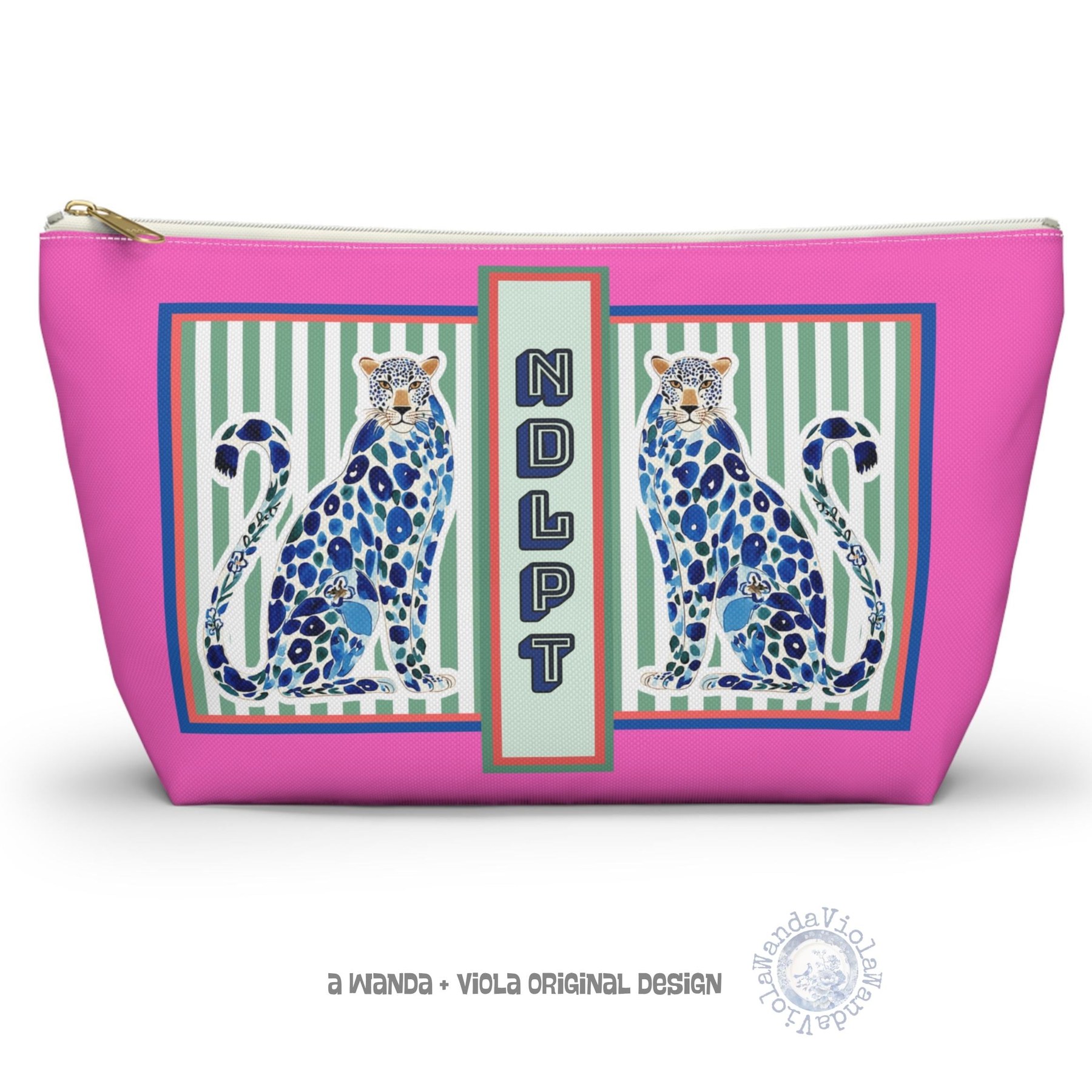 Needlepoint Project Bag NDLPT, Chinoiserie Blue Cheetah Pouch, Preppy Leopard Stitcher Gift, Sewing Travel Small Project Bag for Needlepoint