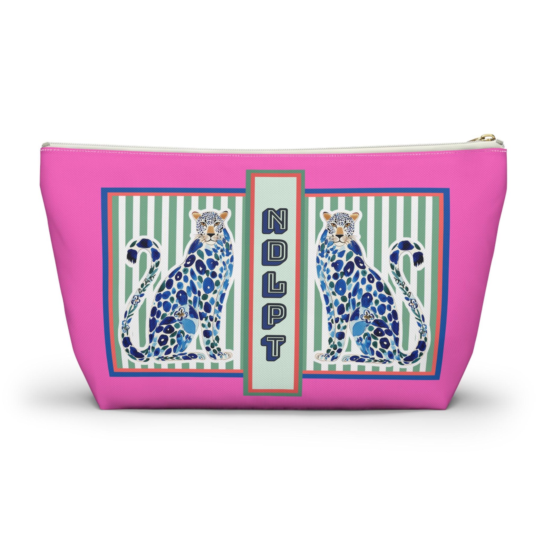 Needlepoint Project Bag NDLPT, Chinoiserie Blue Cheetah Pouch, Preppy Leopard Stitcher Gift, Sewing Travel Small Project Bag for Needlepoint, view 3