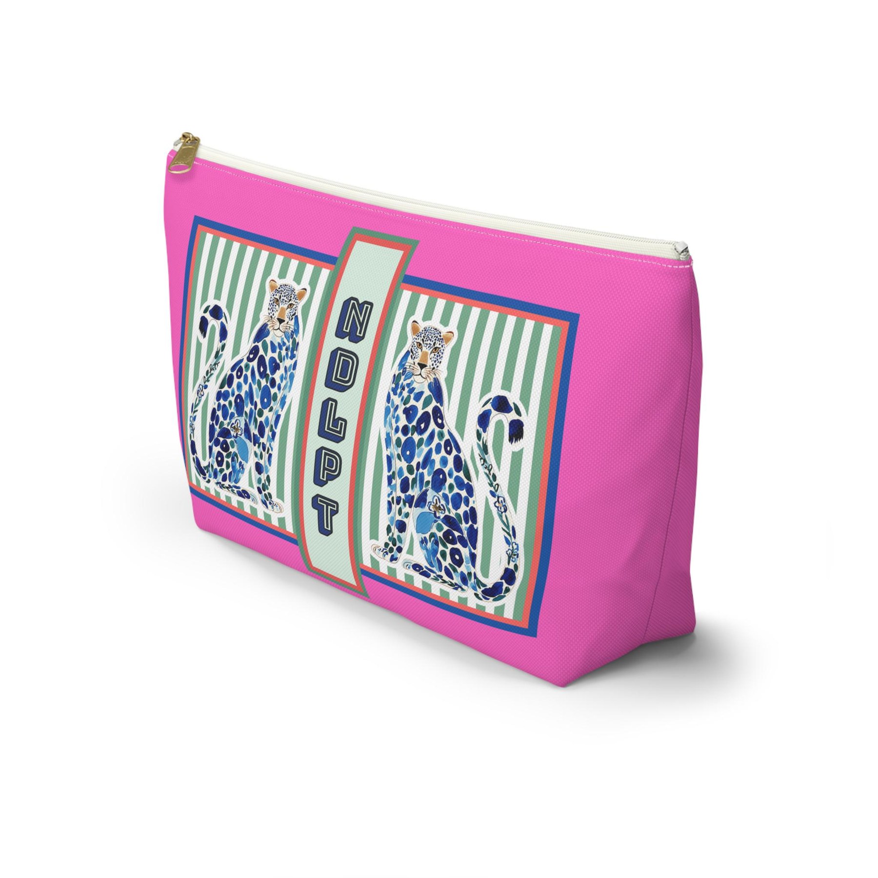 Needlepoint Project Bag NDLPT, Chinoiserie Blue Cheetah Pouch, Preppy Leopard Stitcher Gift, Sewing Travel Small Project Bag for Needlepoint, view 4