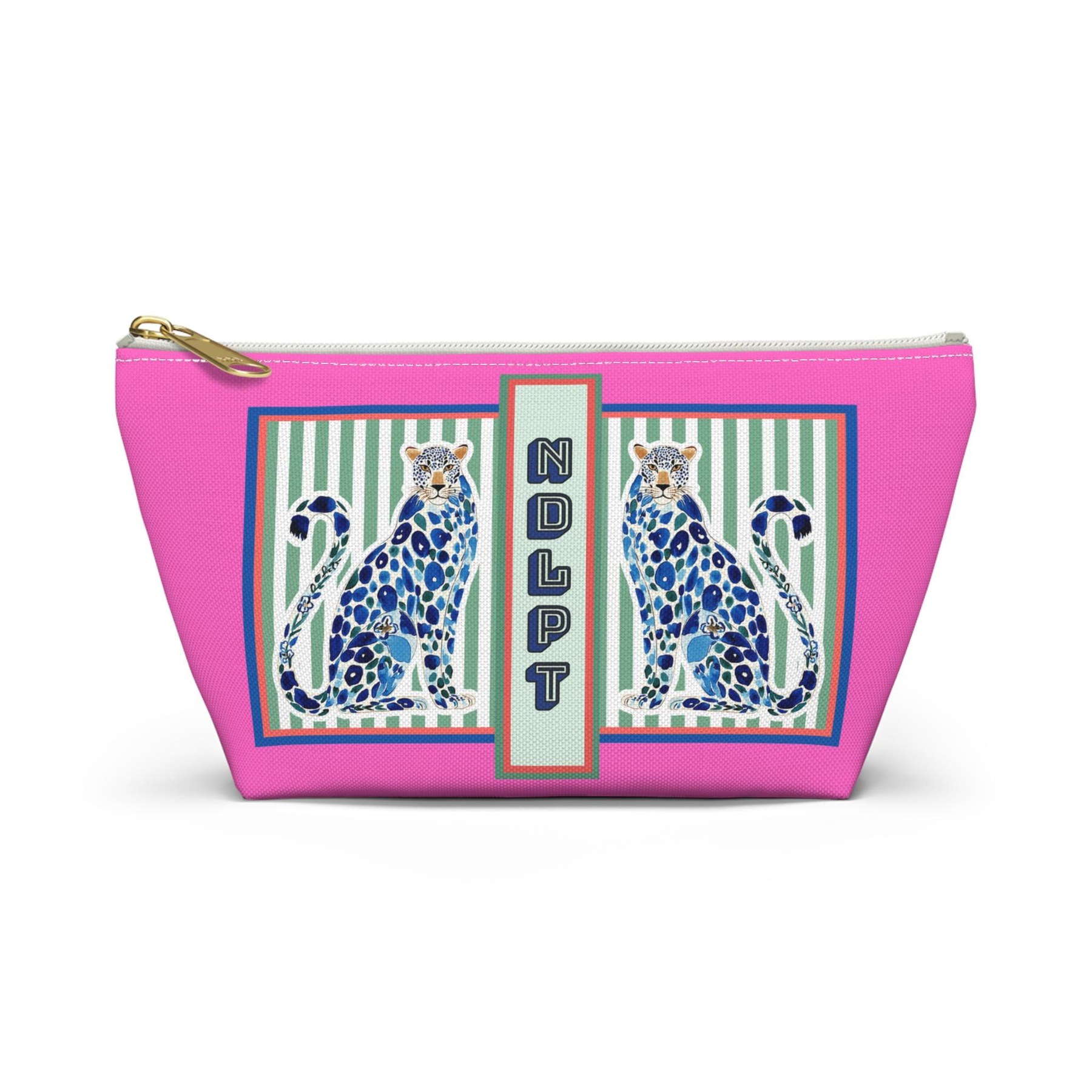 Needlepoint Project Bag NDLPT, Chinoiserie Blue Cheetah Pouch, Preppy Leopard Stitcher Gift, Sewing Travel Small Project Bag for Needlepoint, view 12