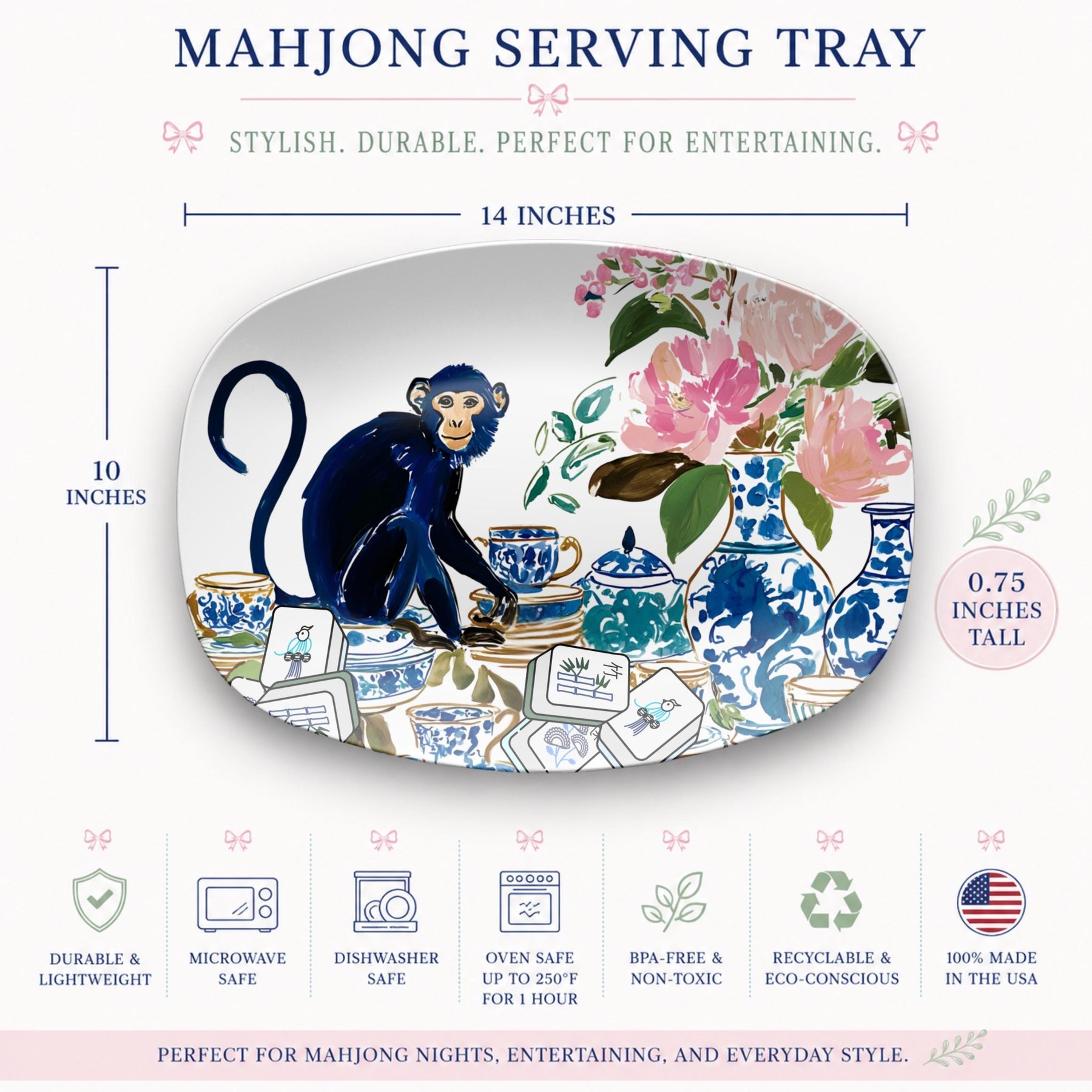 Mahjong Chinoiserie Monkey Platter, view 3