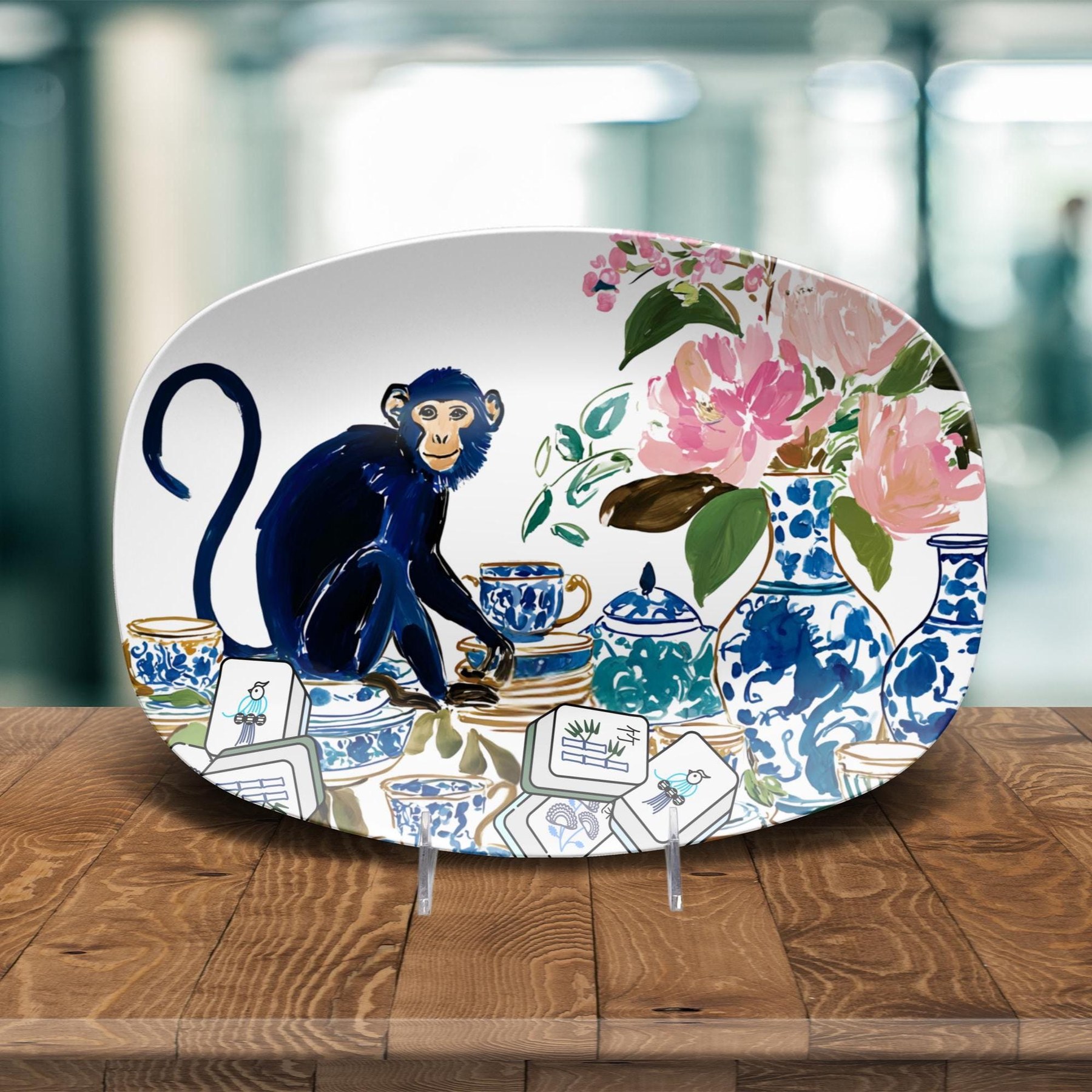 Mahjong Chinoiserie Monkey Platter, view 4