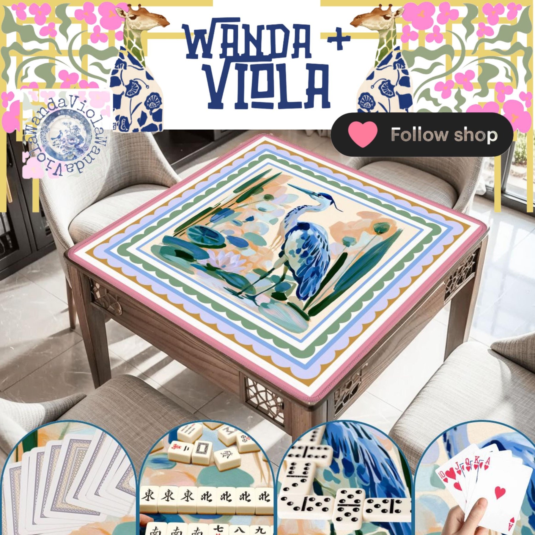 Mahjong Blue Heron Game Mat, view 4