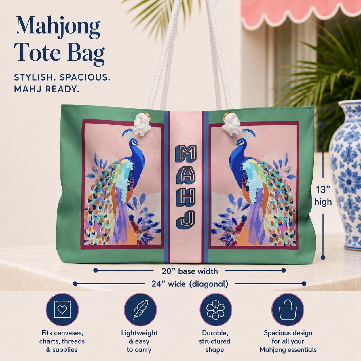Mahjong Peacocks Tote Bag, view 3