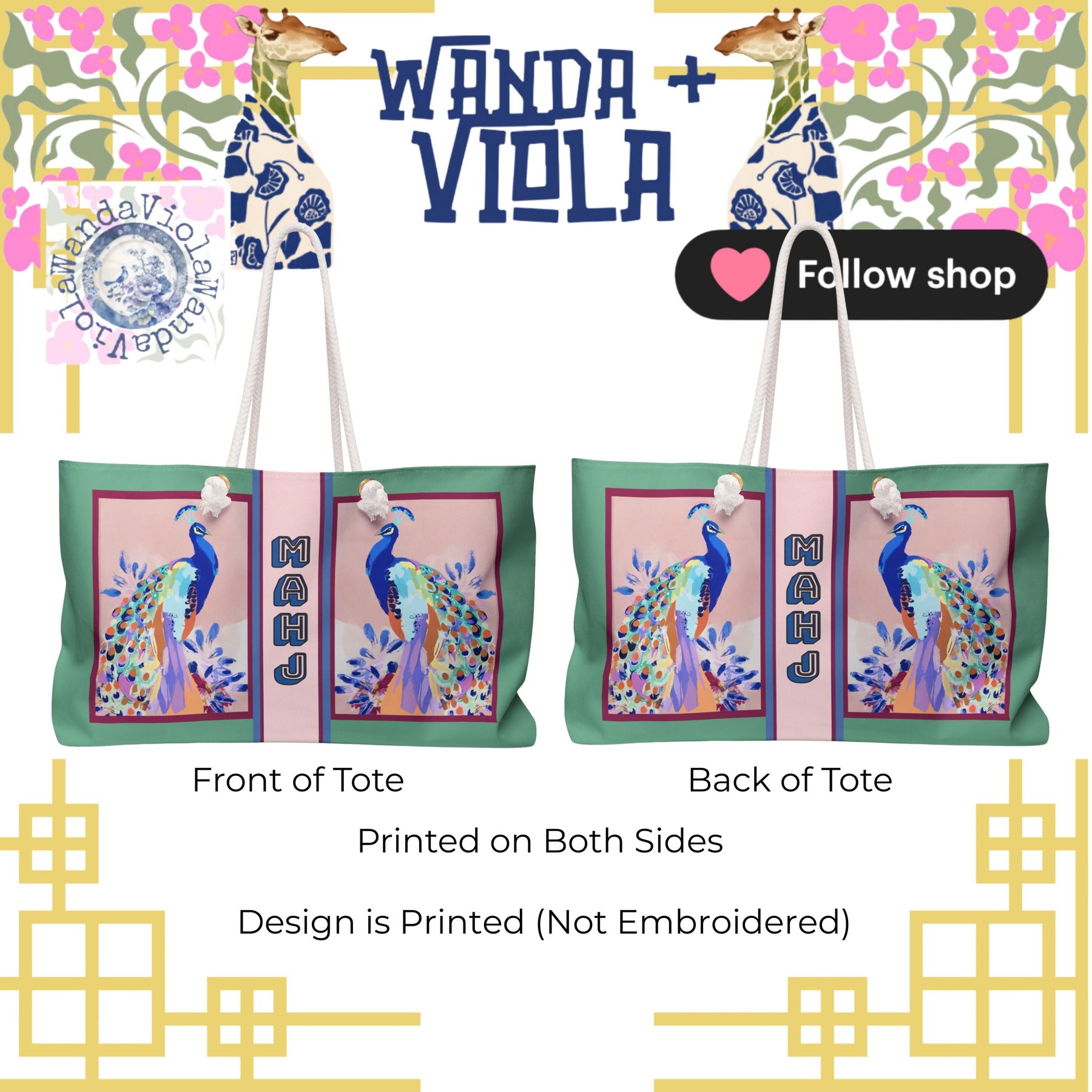 Mahjong Peacocks Tote Bag, view 9