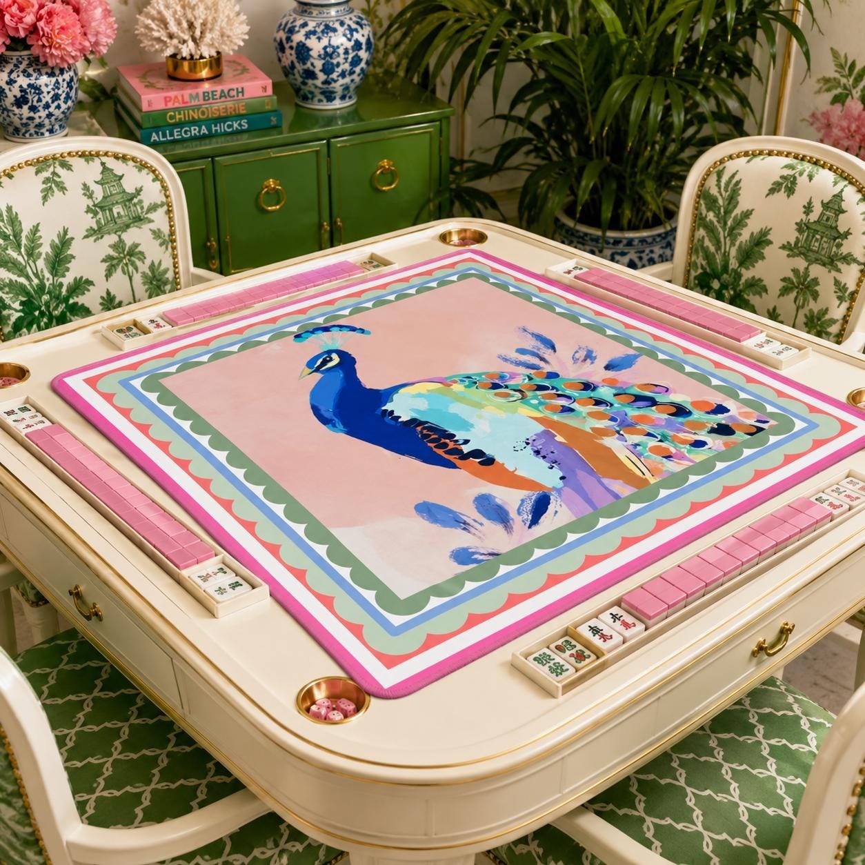 Mahjong Chinoiserie Peacock Game Mat, view 2