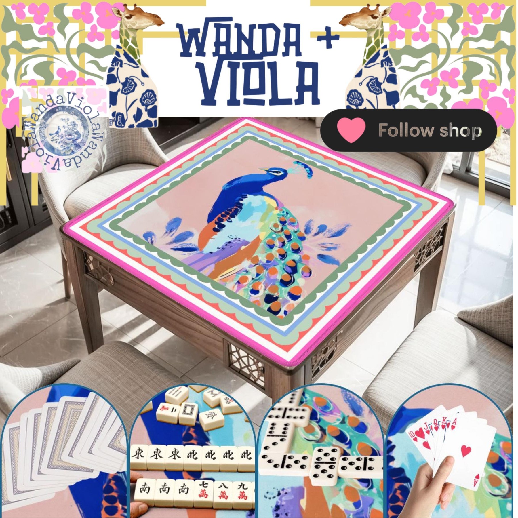 Mahjong Chinoiserie Peacock Game Mat, view 5