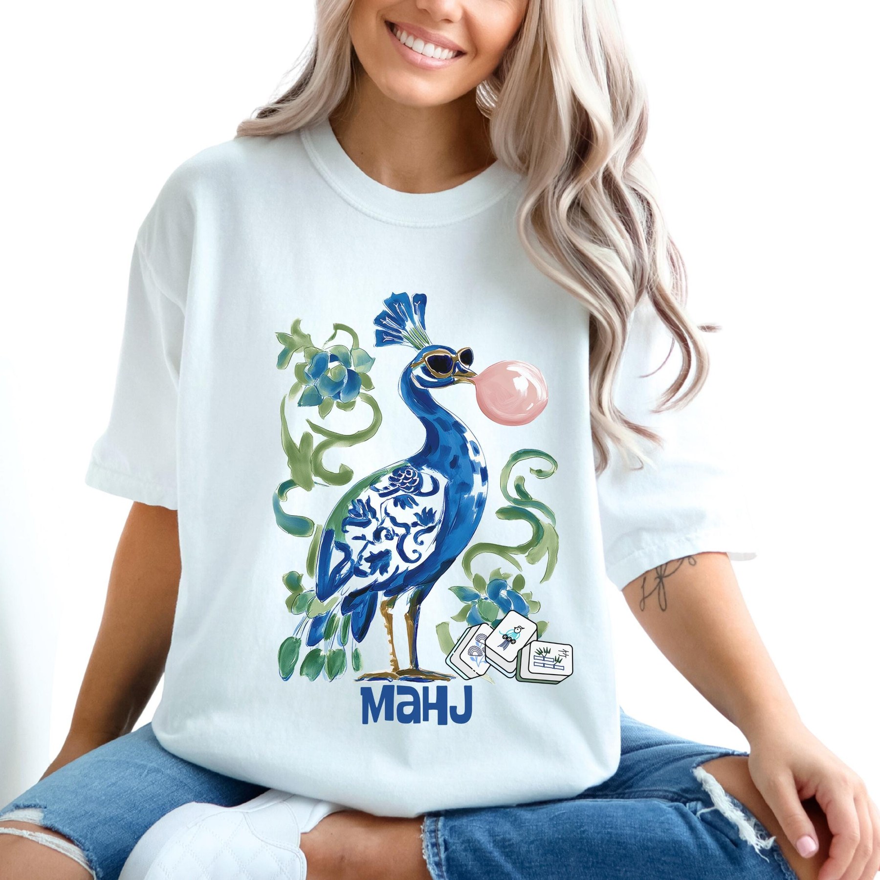 Mahjong Bubblegum Peacock "Bird Bam" Comfort Colors™ T-Shirt