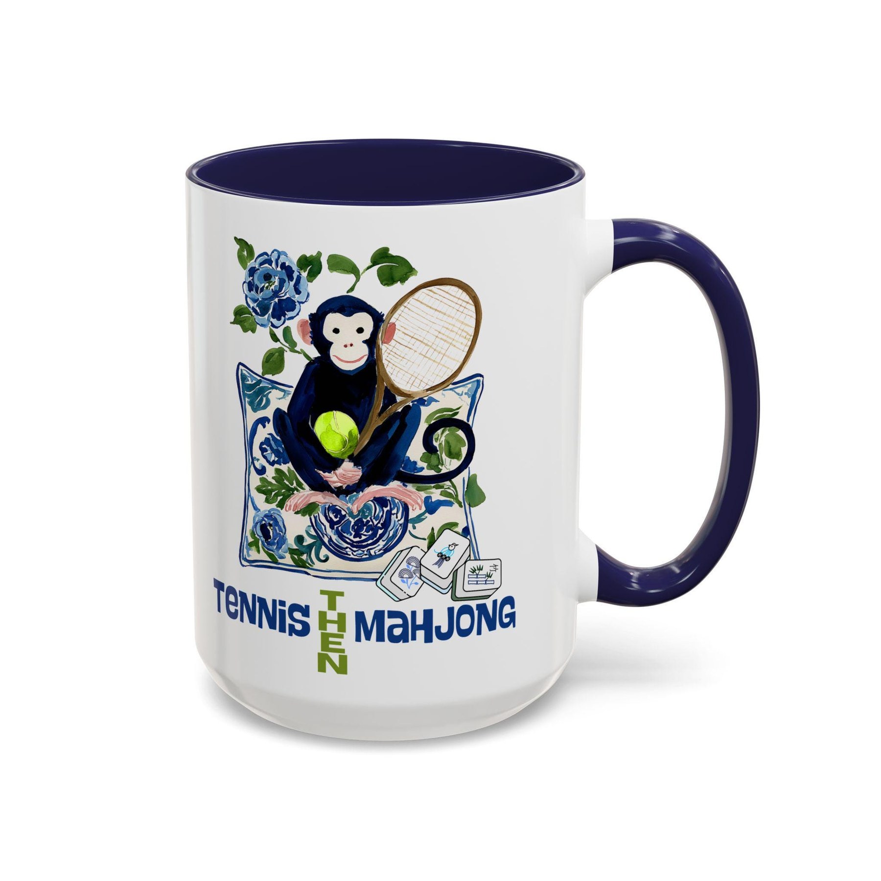 Mahjong Monkey "Tennis Then Mahjong" 15oz Mug