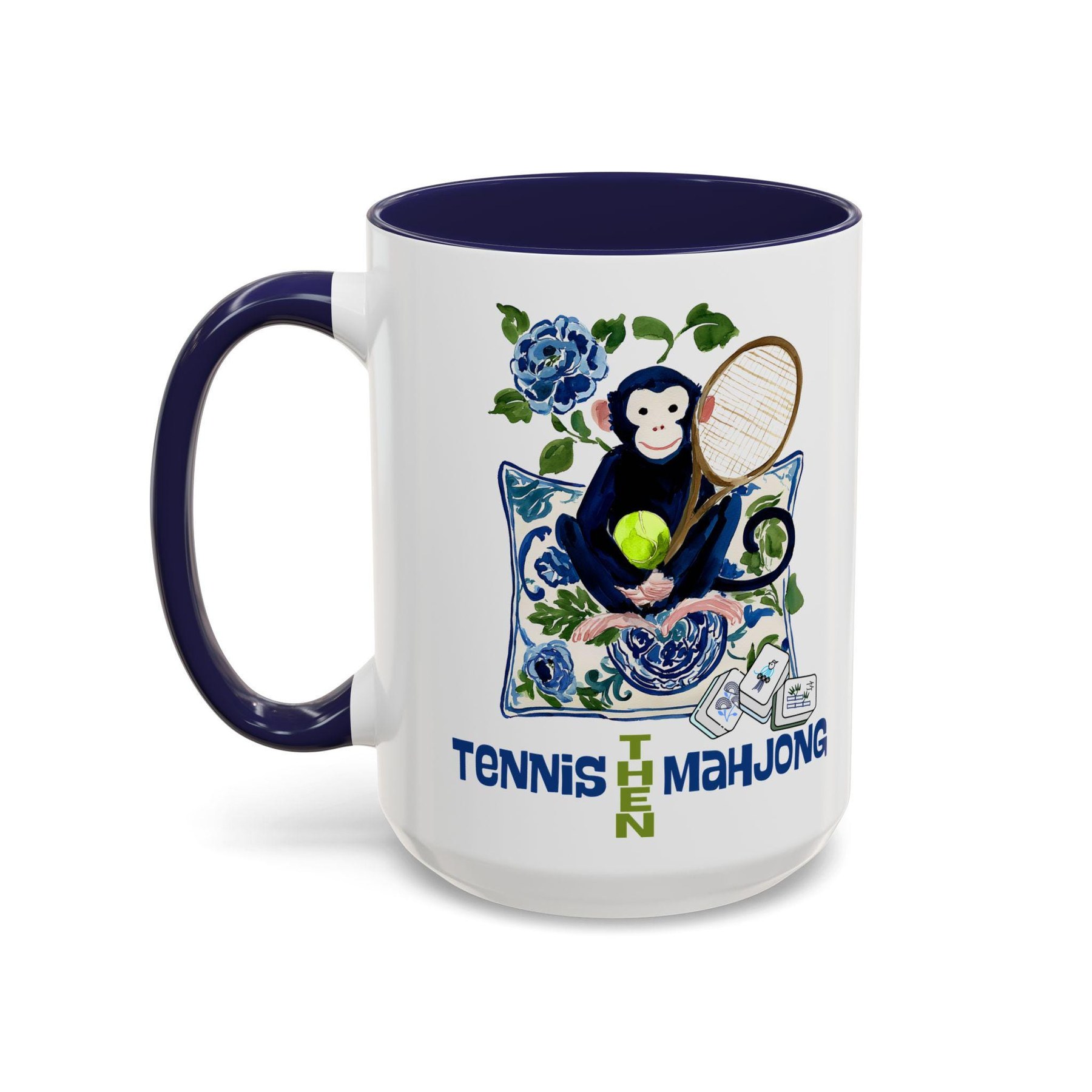 Mahjong Monkey "Tennis Then Mahjong" 15oz Mug, view 5