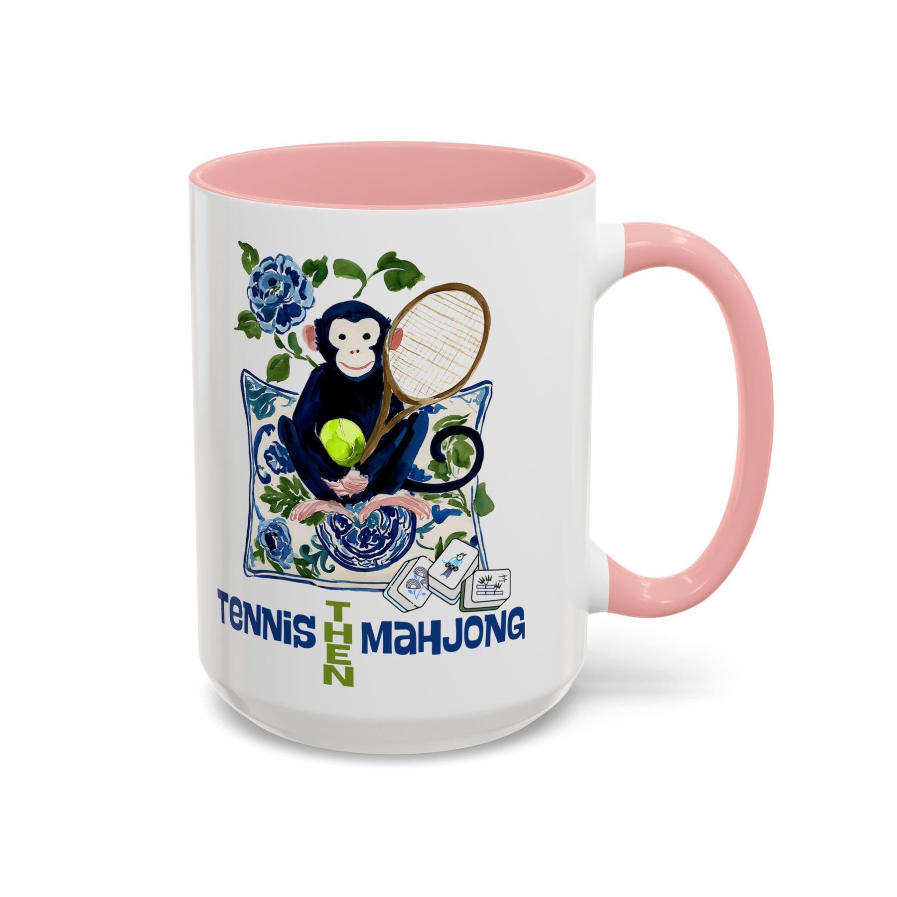 Mahjong Monkey "Tennis Then Mahjong" 15oz Mug, view 6