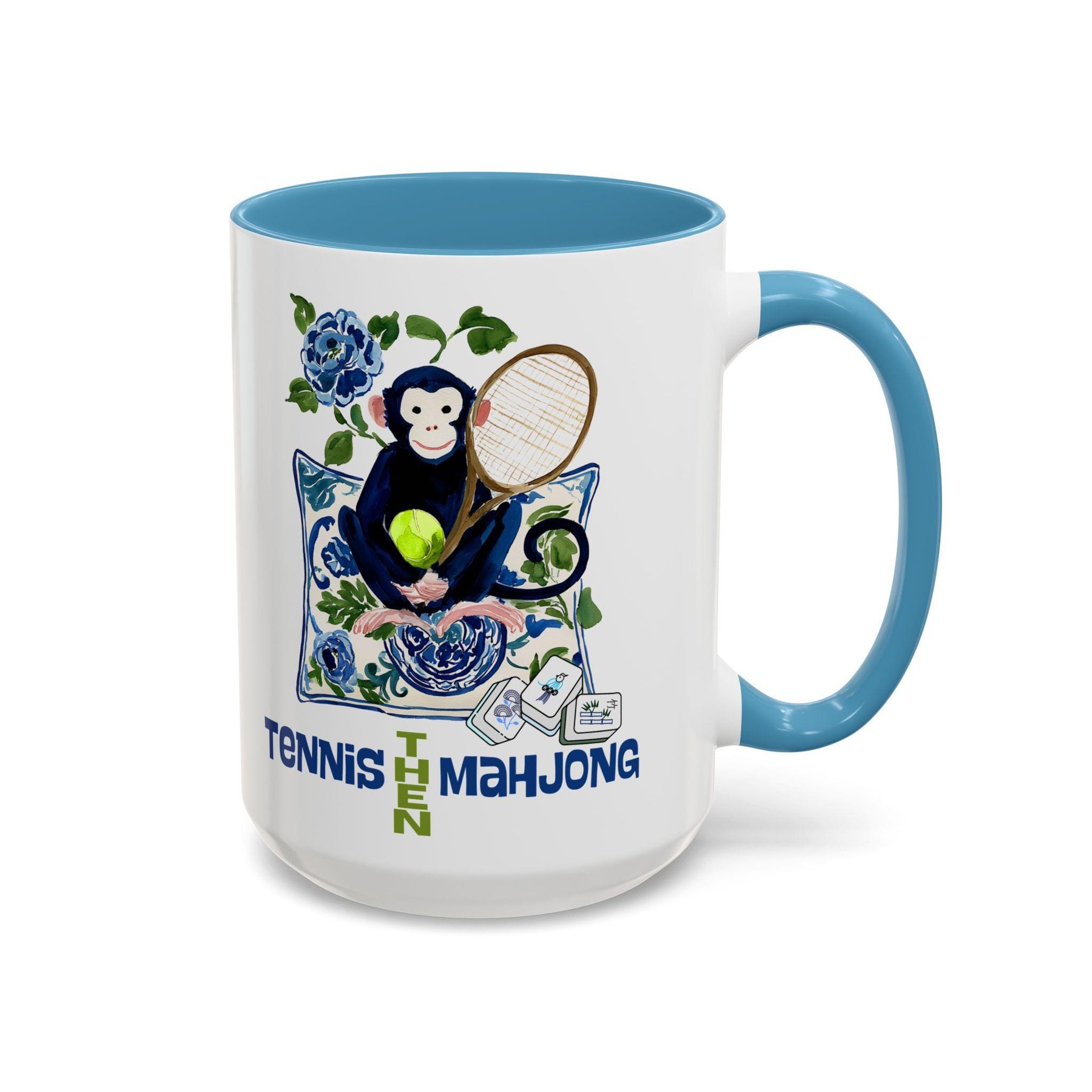 Mahjong Monkey "Tennis Then Mahjong" 15oz Mug, view 10