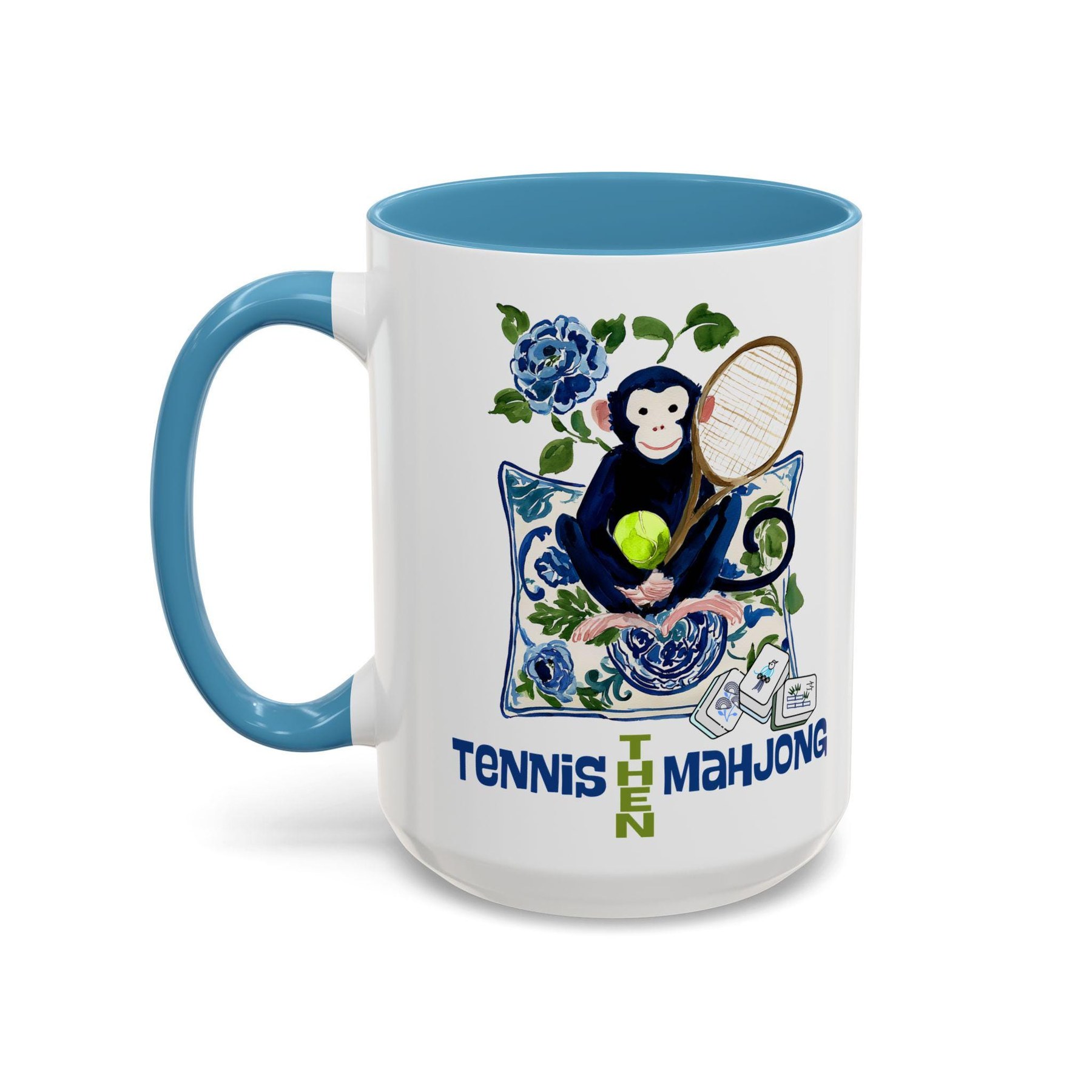Mahjong Monkey "Tennis Then Mahjong" 15oz Mug, view 13