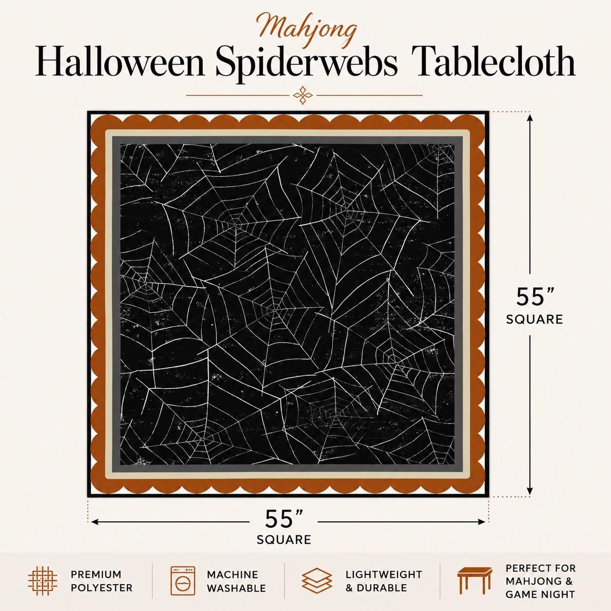 Mahjong Halloween Spiderwebs Tablecloth, view 5