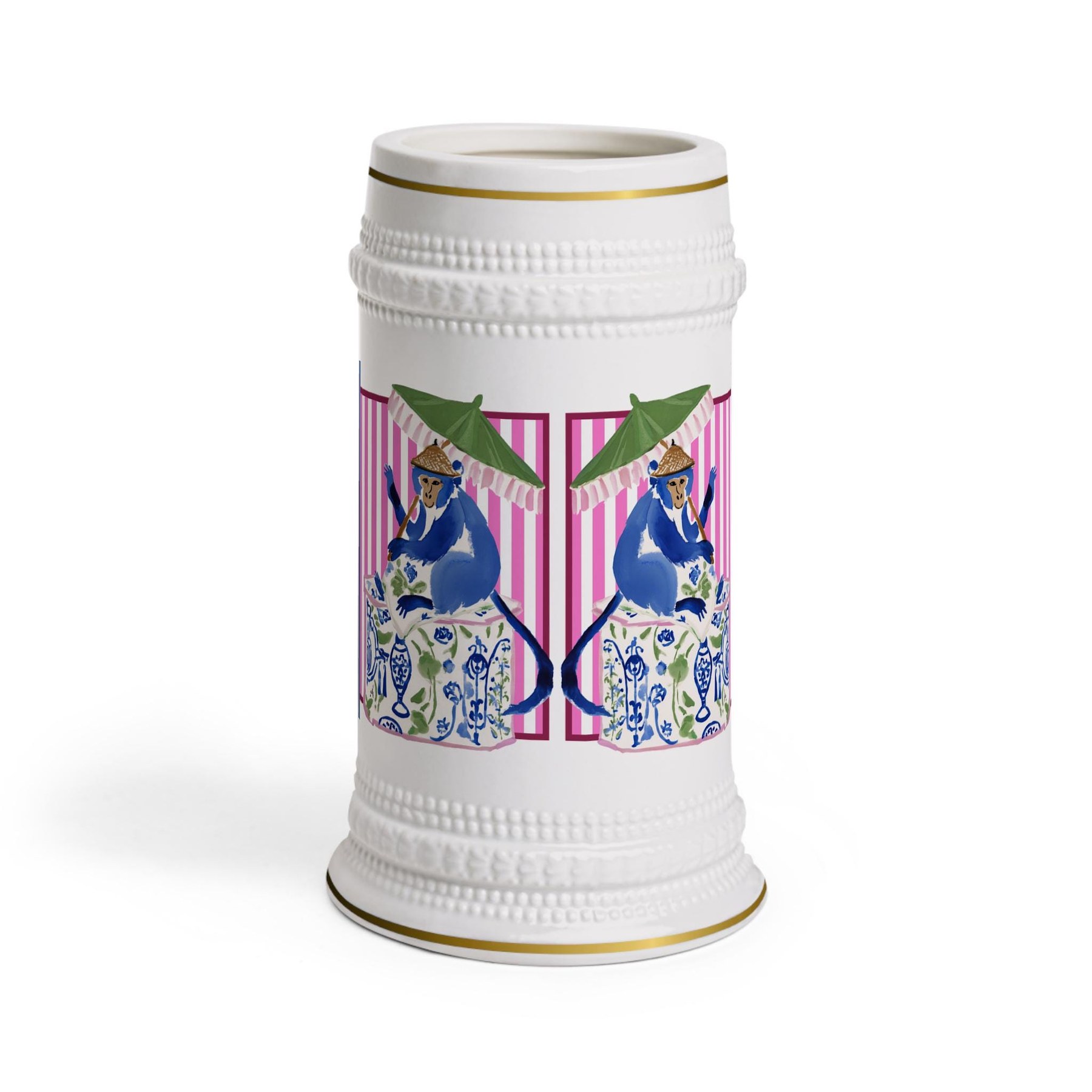 Mahjong Chinoiserie Monkey Coffee and Cocktails Stein, Large Mahj Drink Cup, Preppy Mahjong Mug, Hostess Gift, Game Party Drinkware Prize, view 5