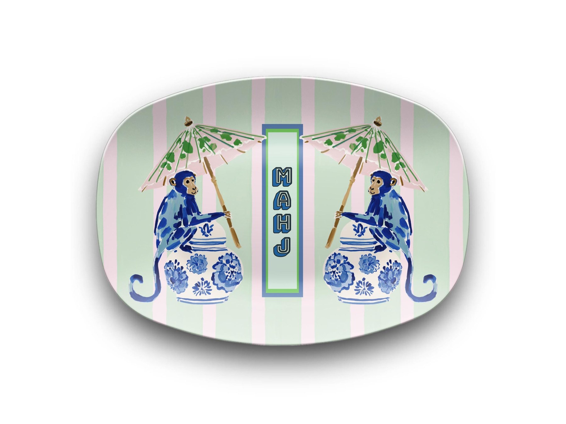 Mahjong Chinoiserie Monkeys Serving Tray Preppy Decor Platter, Mahj Party Hostess Gift, Birthday Gift Idea for Mahjong Players, view 2