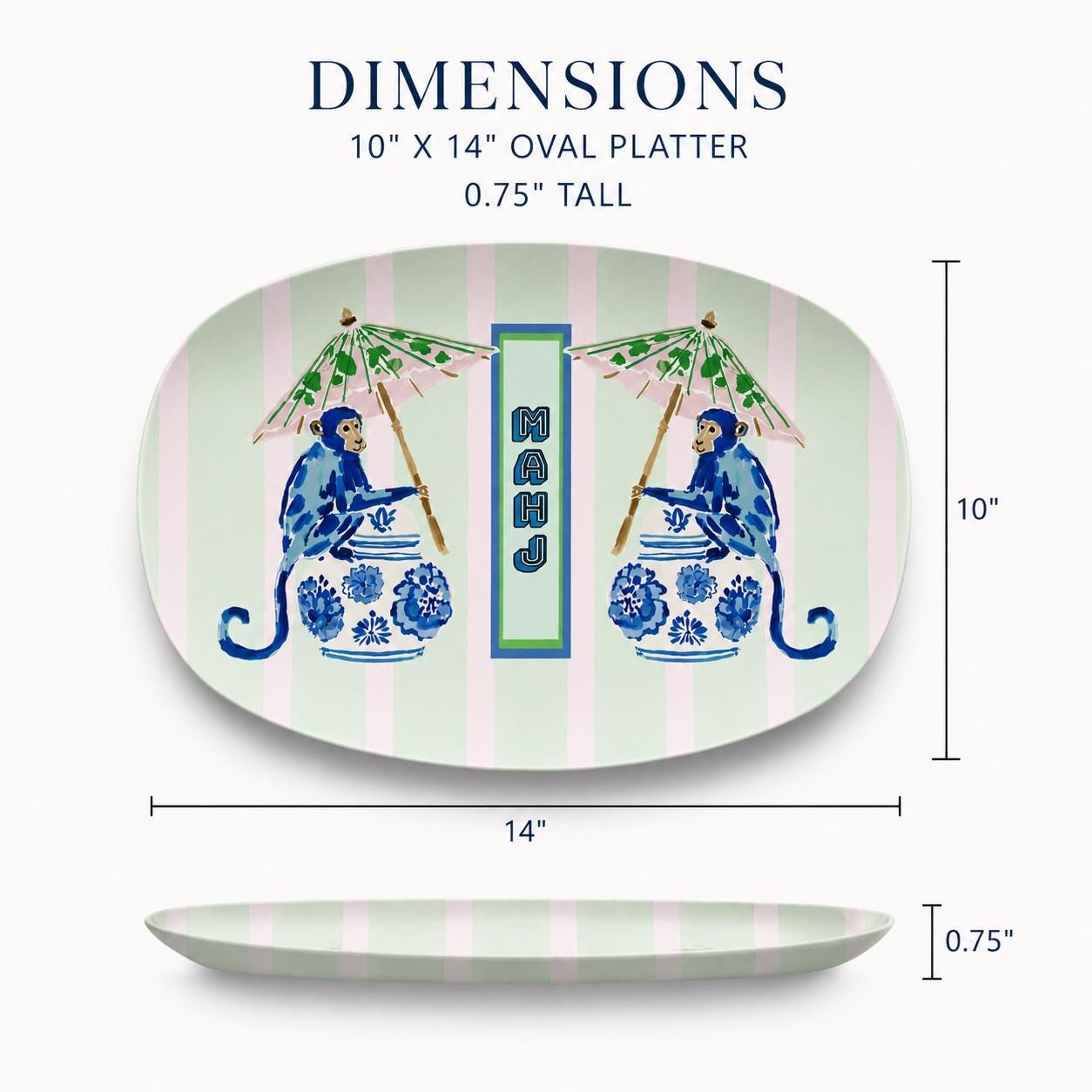 Mahjong Chinoiserie Monkeys Serving Tray Preppy Decor Platter, Mahj Party Hostess Gift, Birthday Gift Idea for Mahjong Players, view 3