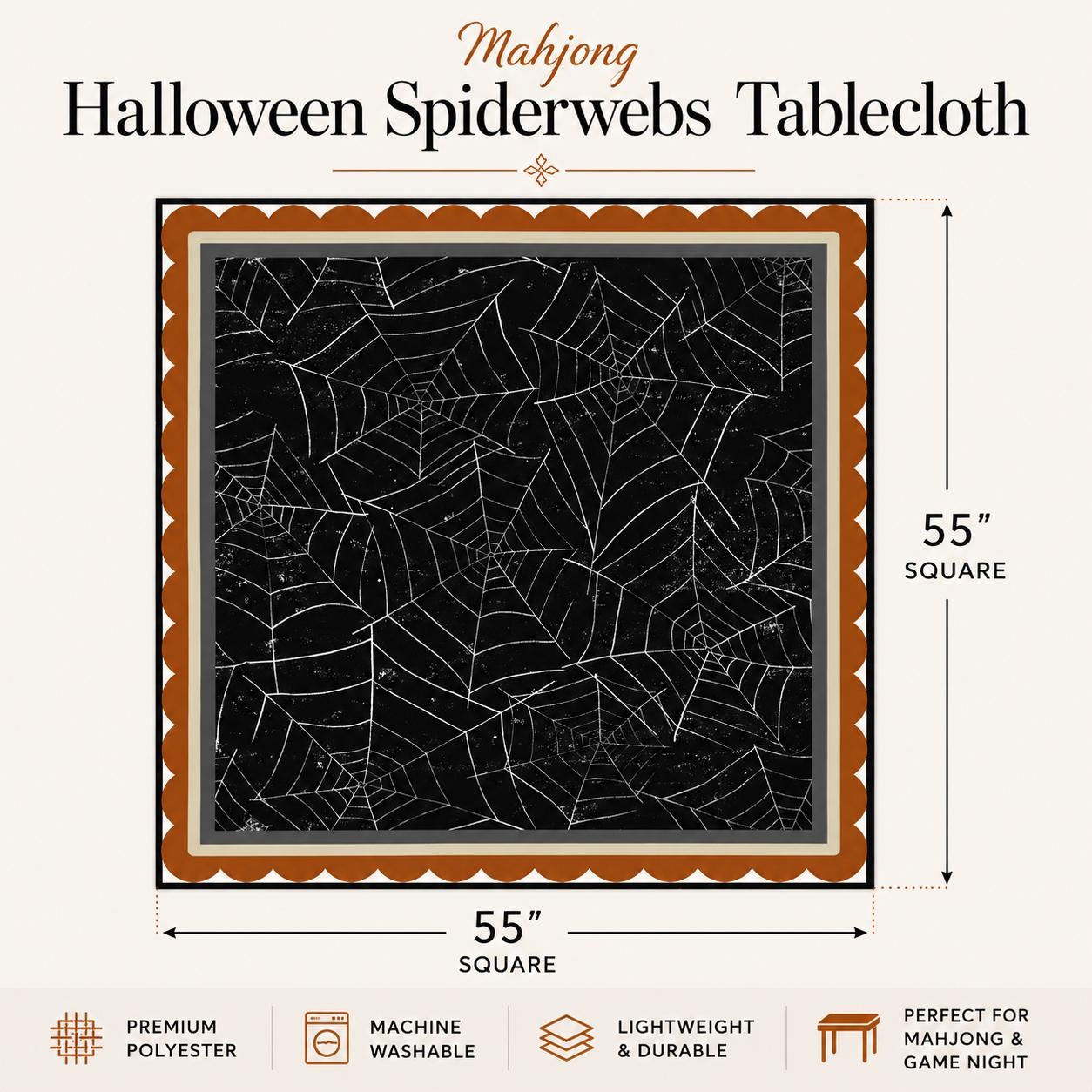 Mahjong Halloween Spiderwebs Tablecloth, view 5