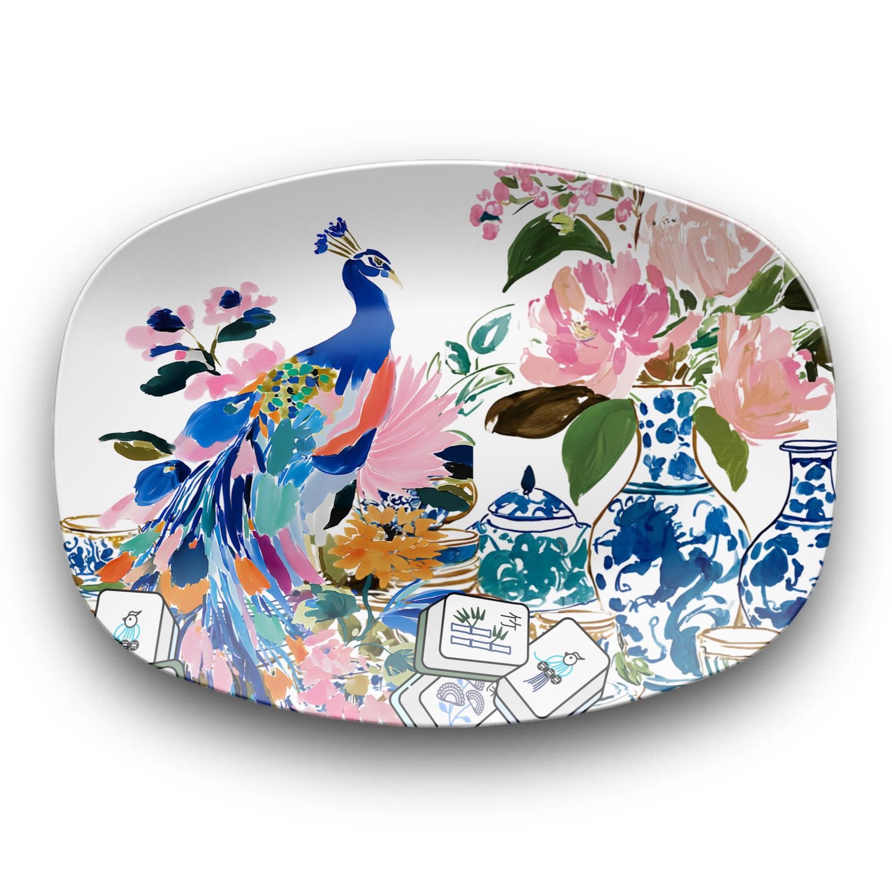 Mahjong Chinoiserie Peacock Platter, view 2