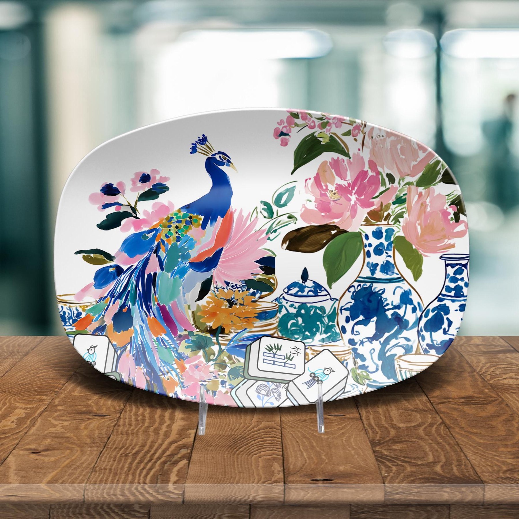 Mahjong Chinoiserie Peacock Platter, view 3