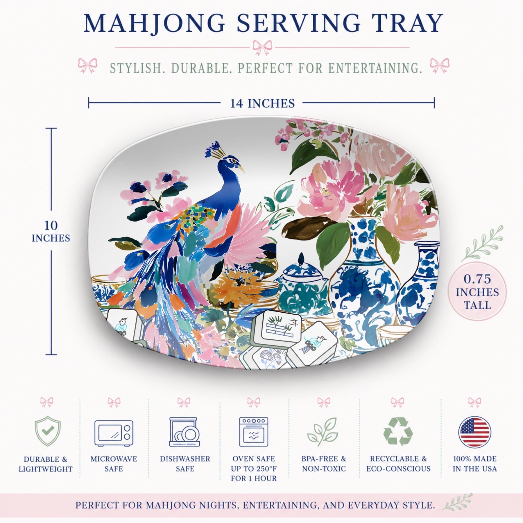 Mahjong Chinoiserie Peacock Platter, view 4