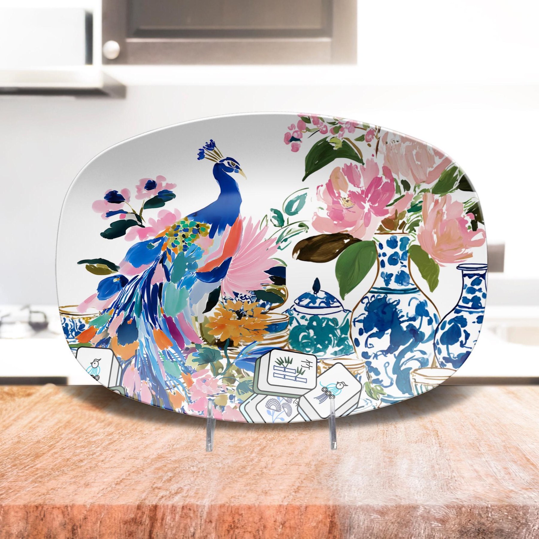 Mahjong Chinoiserie Peacock Platter, view 5