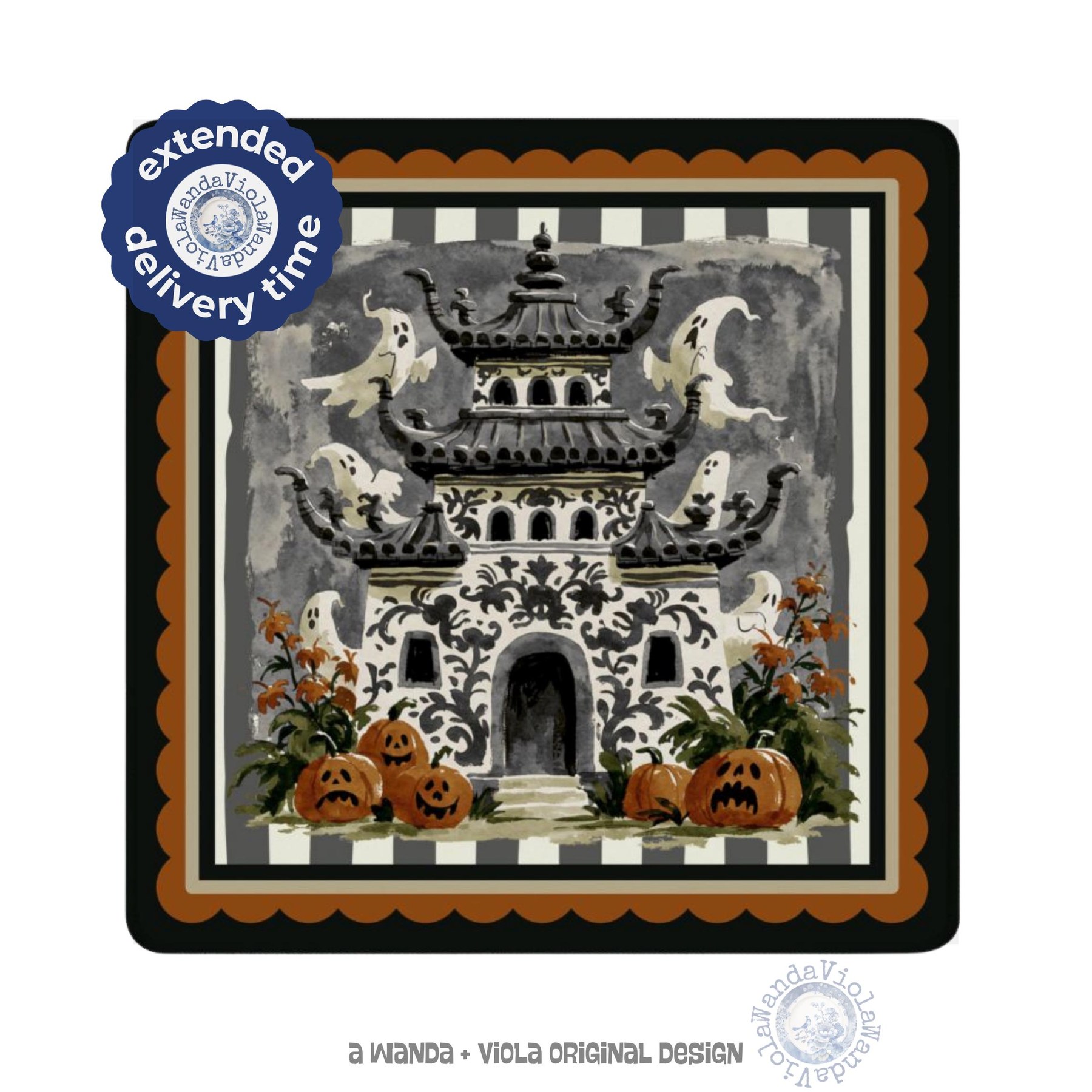 Mahjong Halloween Chinoiserie Haunted House Game Mat